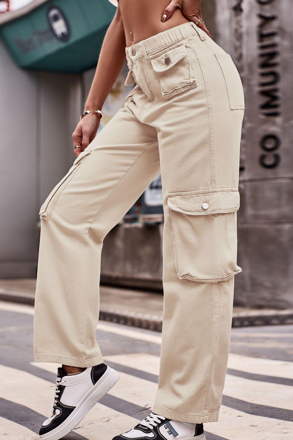Buttoned Knee Pockets Loose Fit Jeans BLUE ZONE PLANET