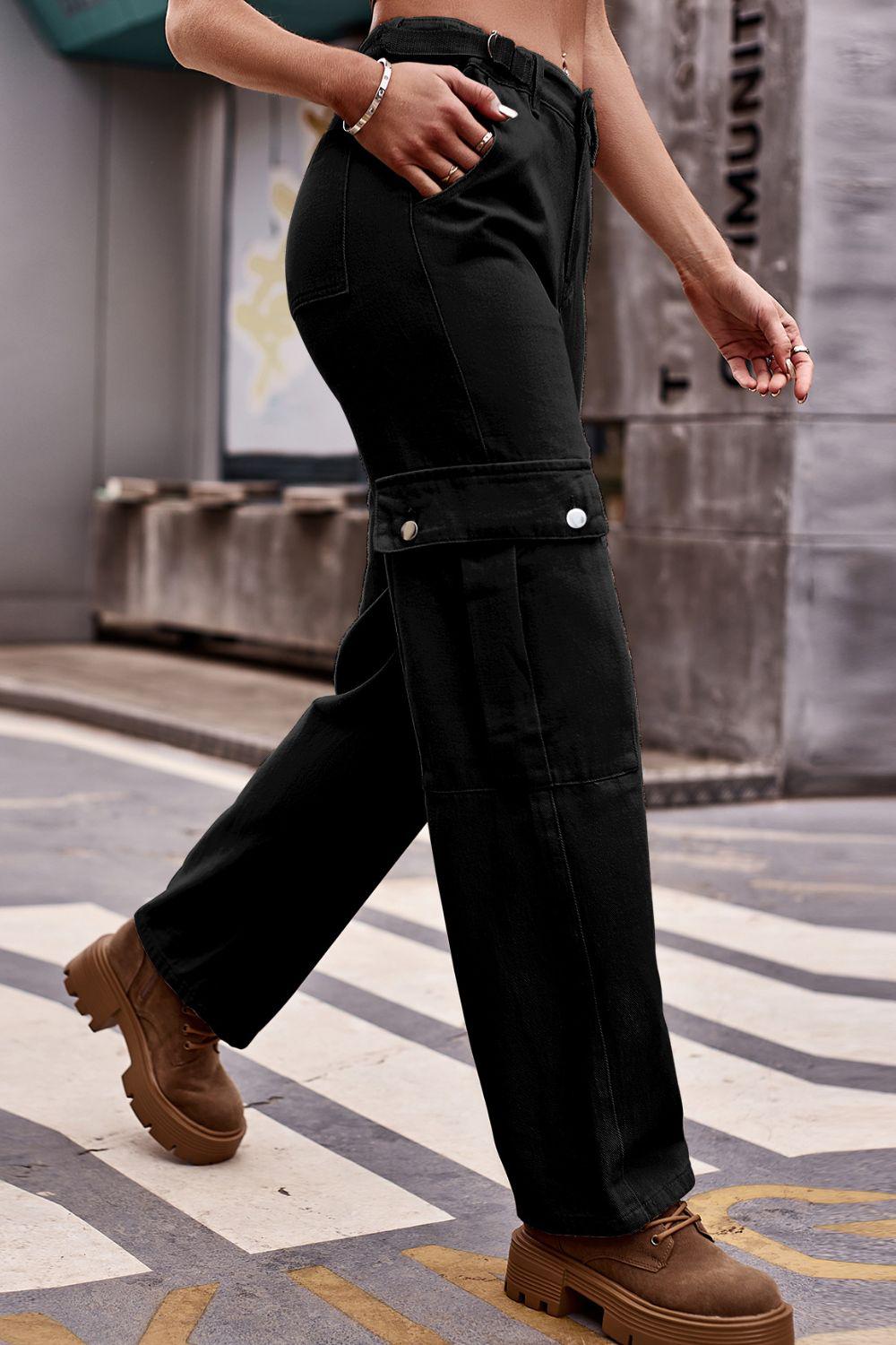 Buttoned Loose Fit Jeans with Pockets BLUE ZONE PLANET