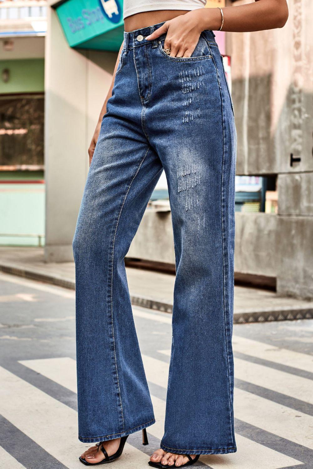 Buttoned Loose Fit Jeans with Pockets BLUE ZONE PLANET