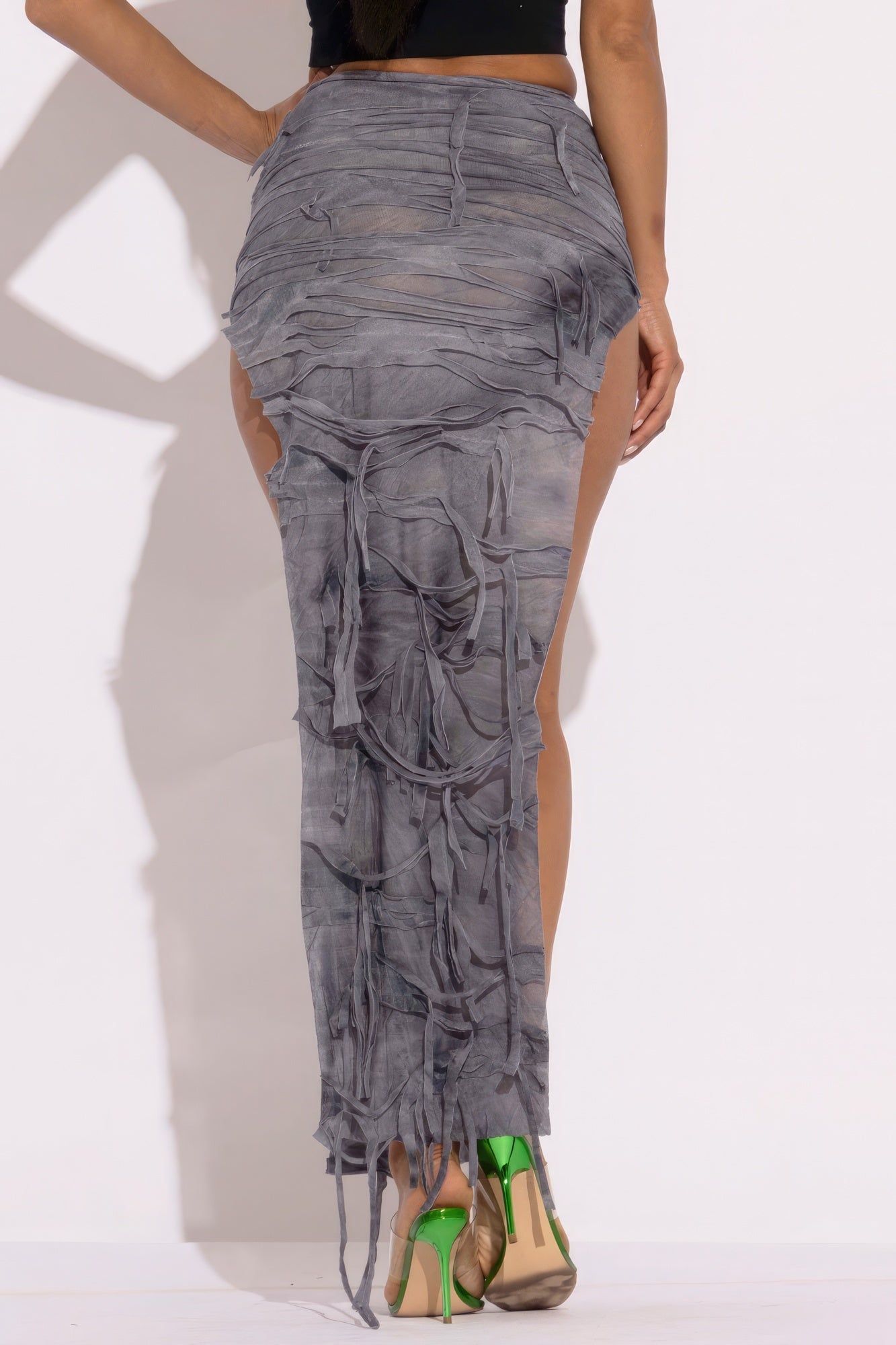 Blue Zone Planet | Distressed Thigh Slit Maxi Skirt Blue Zone Planet
