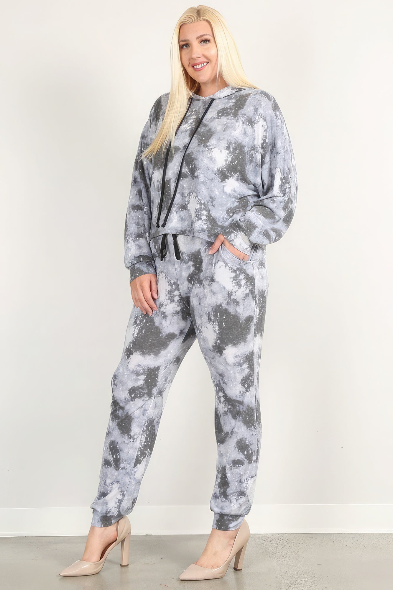 Blue Zone Planet | Natalia's Plus Size Tie Dye Print Pullover Hoodie & Sweatpants Blue Zone Planet