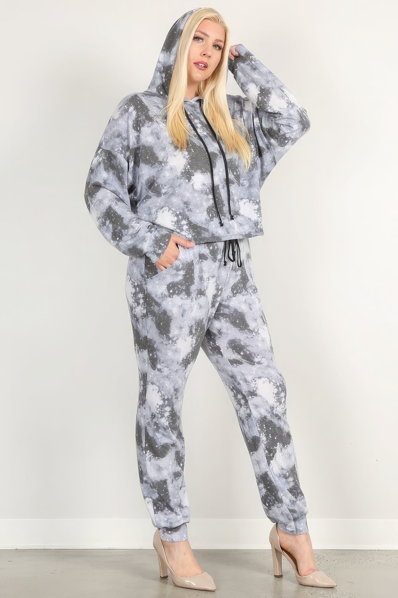 Blue Zone Planet | Natalia's Plus Size Tie Dye Print Pullover Hoodie & Sweatpants Blue Zone Planet