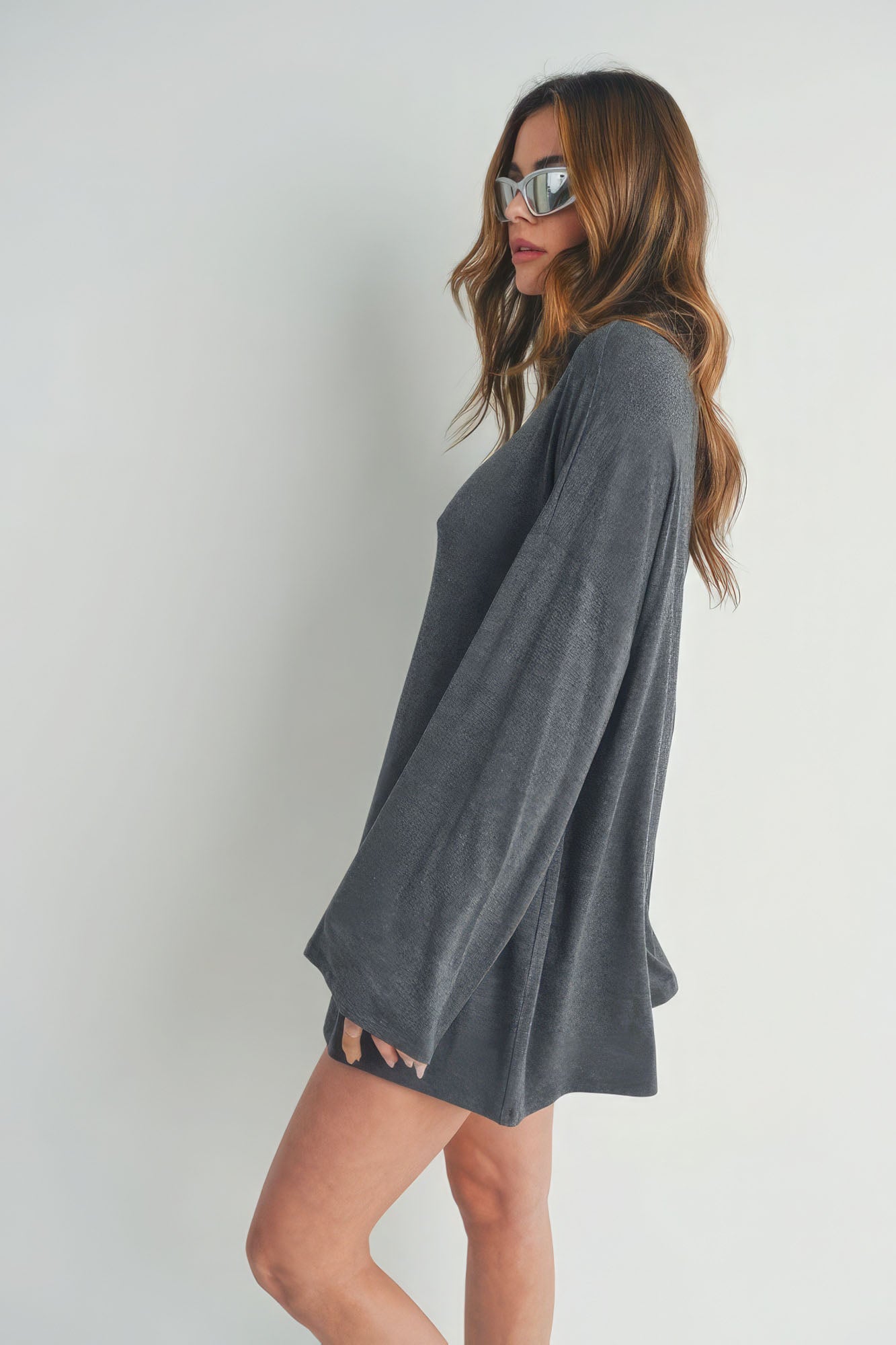 Blue Zone Planet | Laila's Bell Sleeve Turtle Neck Mini Dress Blue Zone Planet