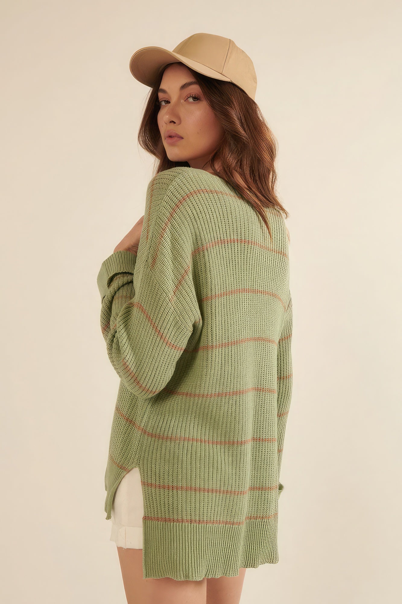 Blue Zone Planet | Rosalina's Striped Rib-knit Oversized Pocket Sweater Blue Zone Planet