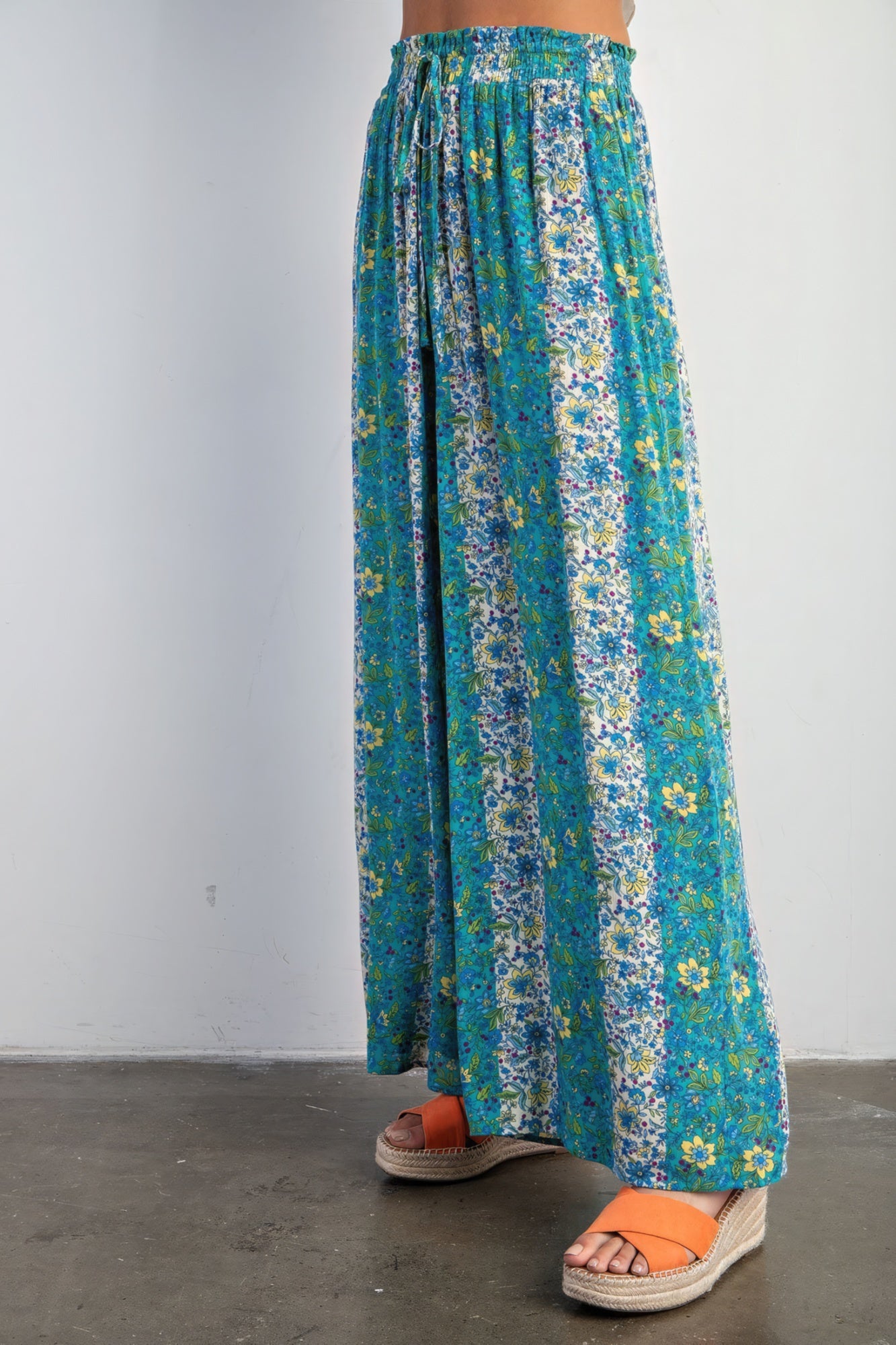 Cindy's Floral Print Gauze Palazzo Pants Blue Zone Planet