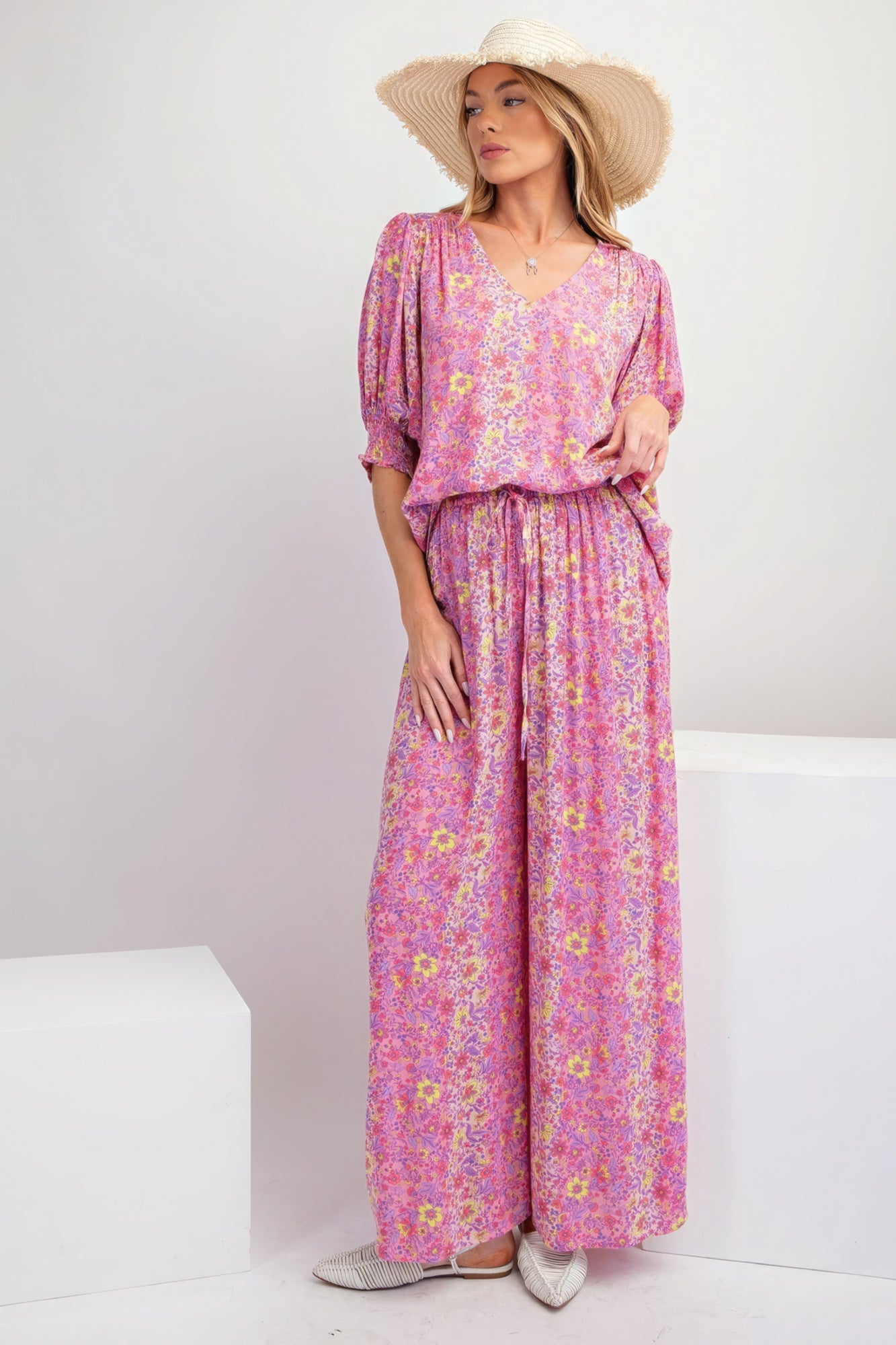 Cindy's Floral Print Gauze Palazzo Pants Blue Zone Planet