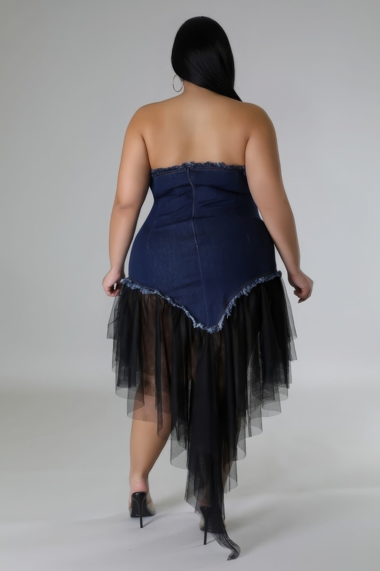 Blue Zone Planet | Anna's Plus Size Sweetheart Neckline Backless Non-stretch Denim Dress Blue Zone Planet