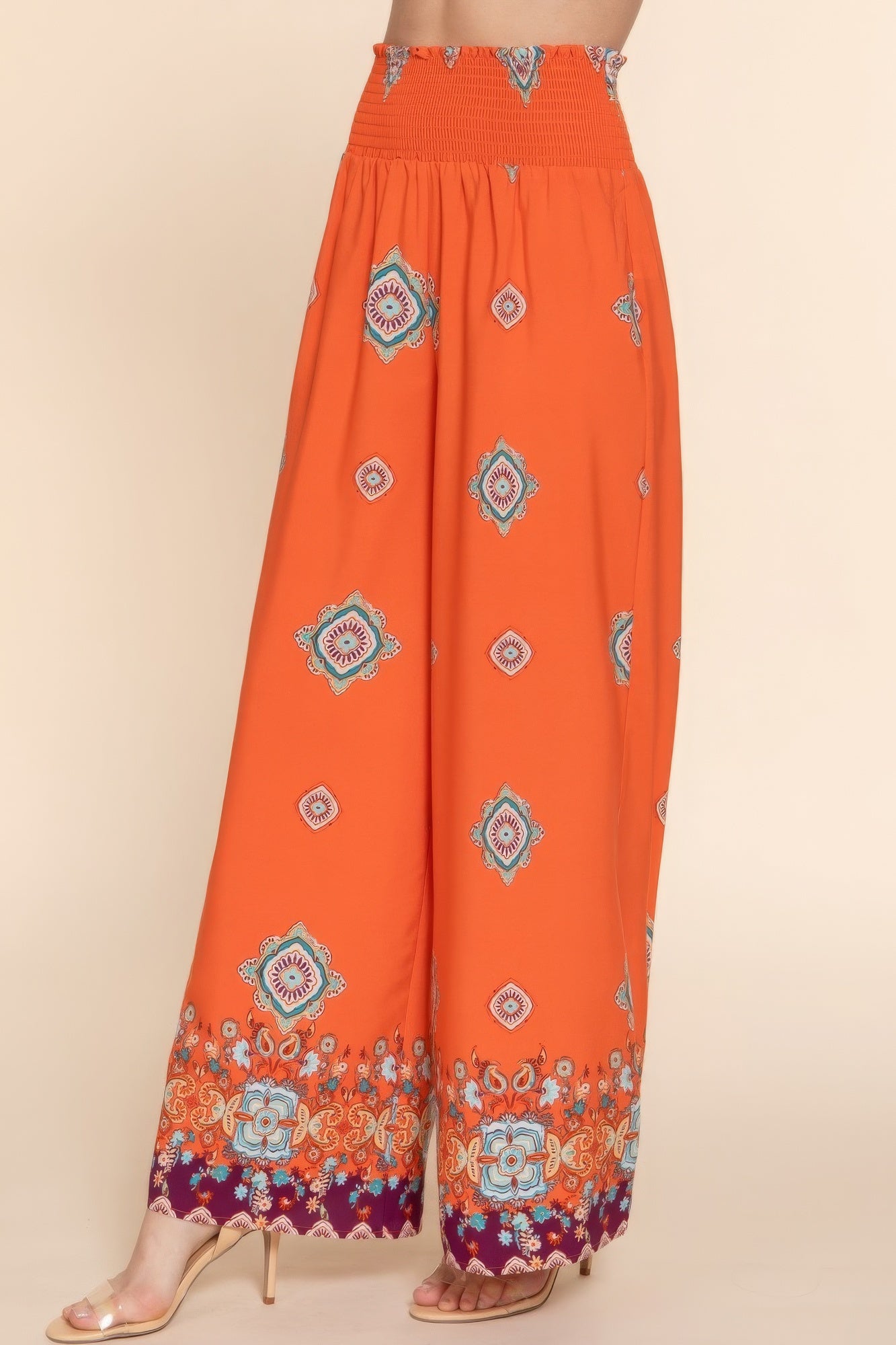 Blue Zone Planet | Lyra's Wide Leg Bohemian Border Print Woven Pants Blue Zone Planet