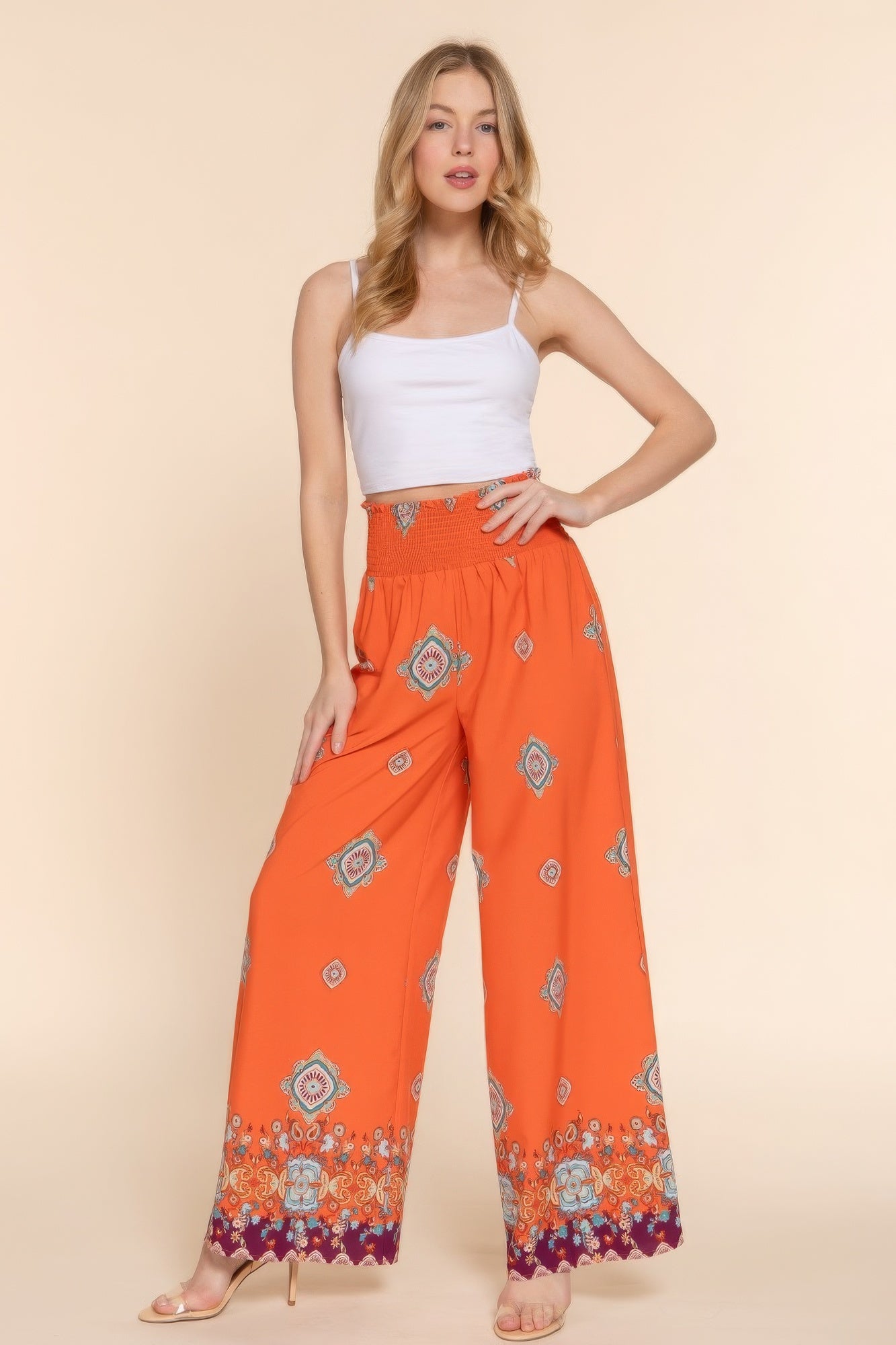 Blue Zone Planet | Lyra's Wide Leg Bohemian Border Print Woven Pants Blue Zone Planet