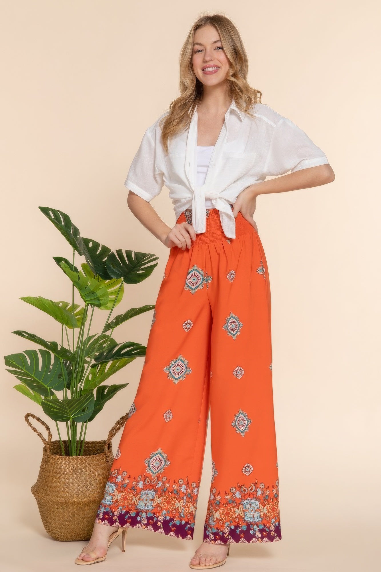 Blue Zone Planet | Lyra's Wide Leg Bohemian Border Print Woven Pants Blue Zone Planet