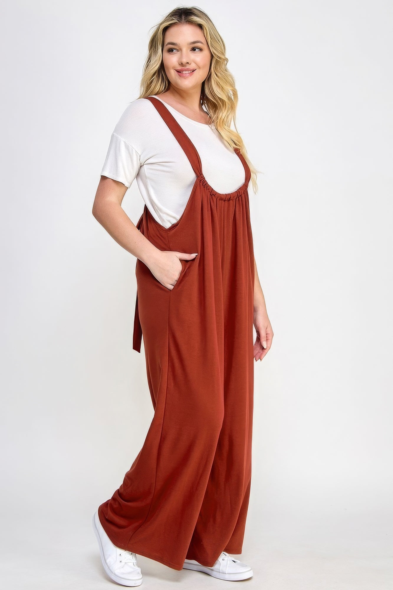 Blue Zone Planet | French Terry Wide Leg Jumpsuit Overalls Blue Zone Planet