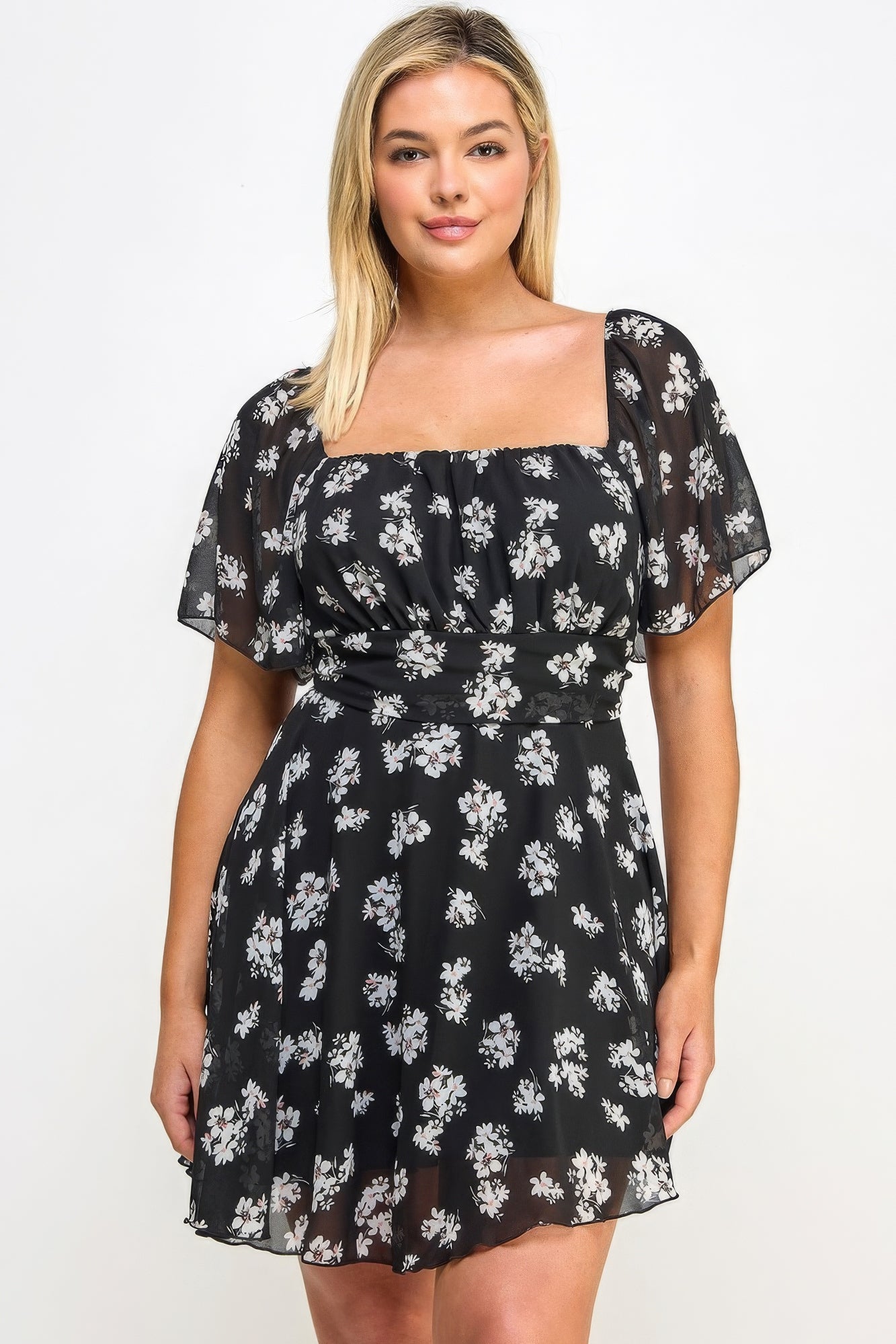 Blue Zone Planet | Plus Size Floral Chiffon Dress Blue Zone Planet