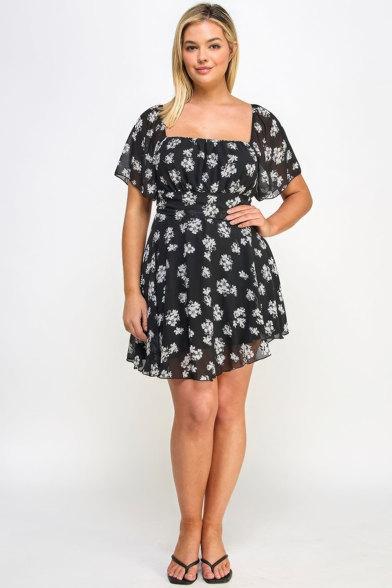 Blue Zone Planet | Plus Size Floral Chiffon Dress Blue Zone Planet