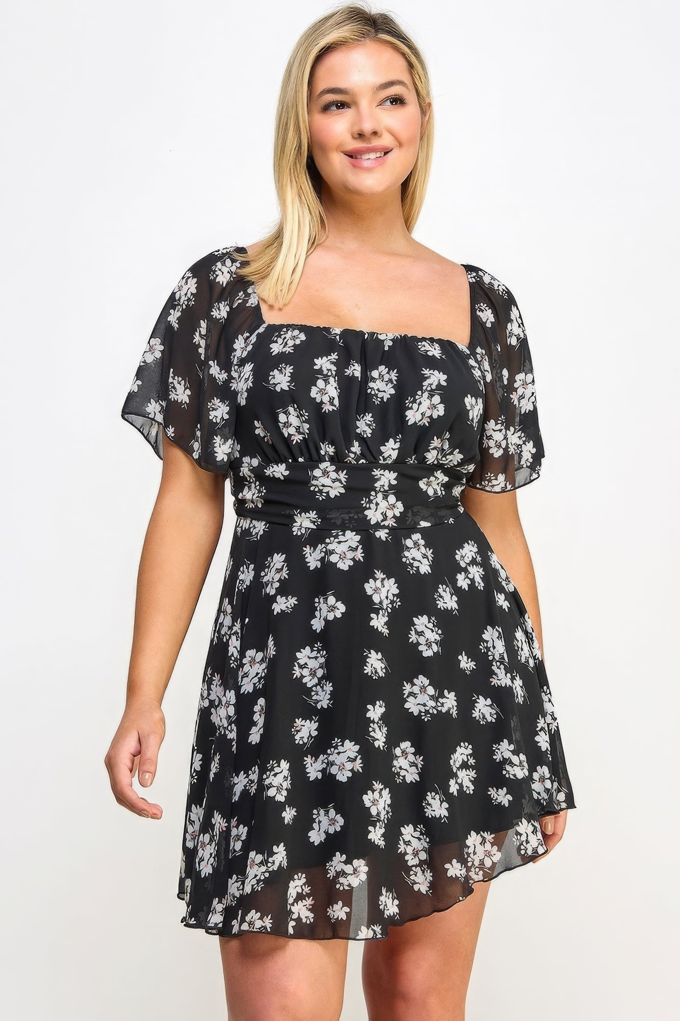Blue Zone Planet | Plus Size Floral Chiffon Dress Blue Zone Planet