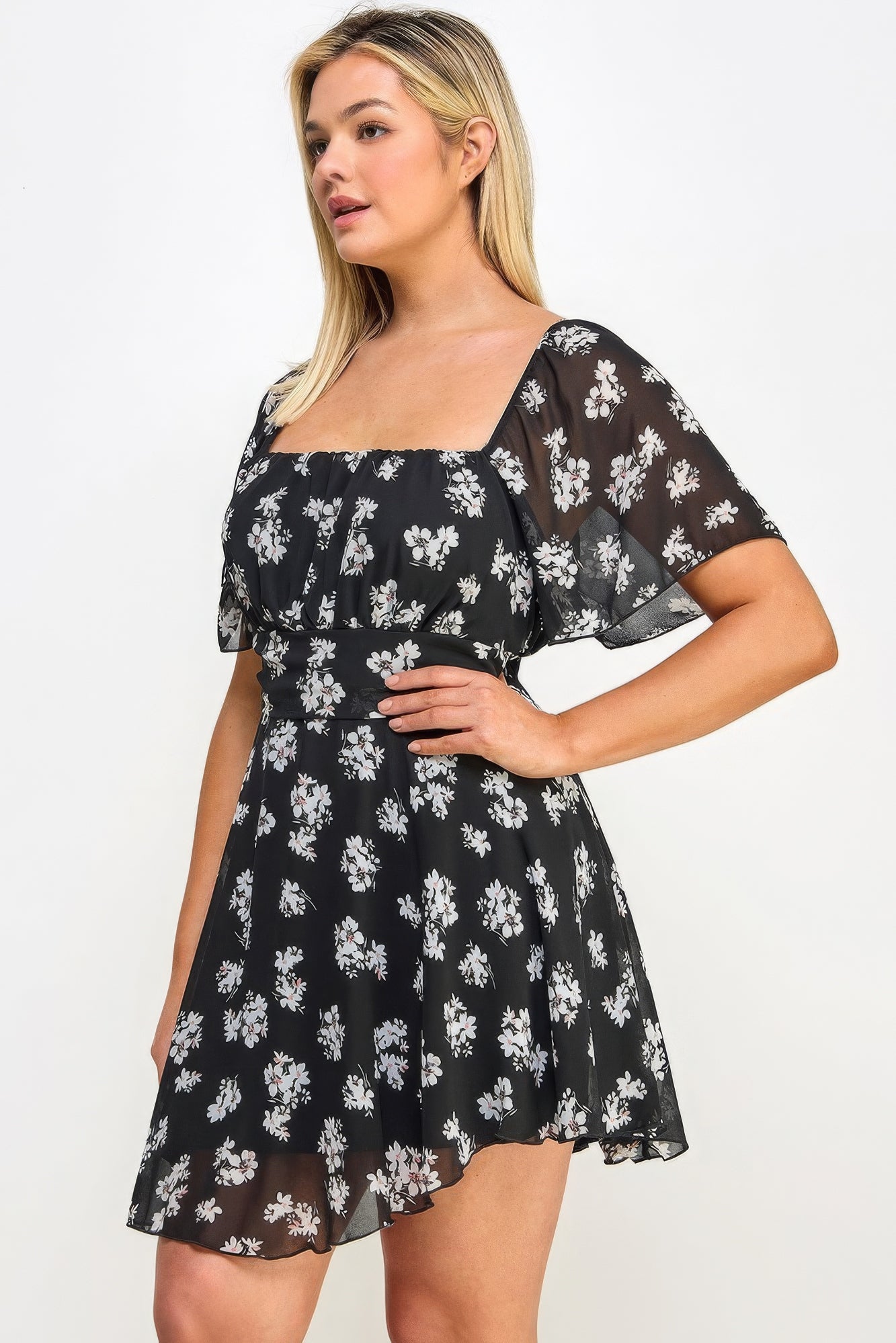 Blue Zone Planet | Plus Size Floral Chiffon Dress Blue Zone Planet