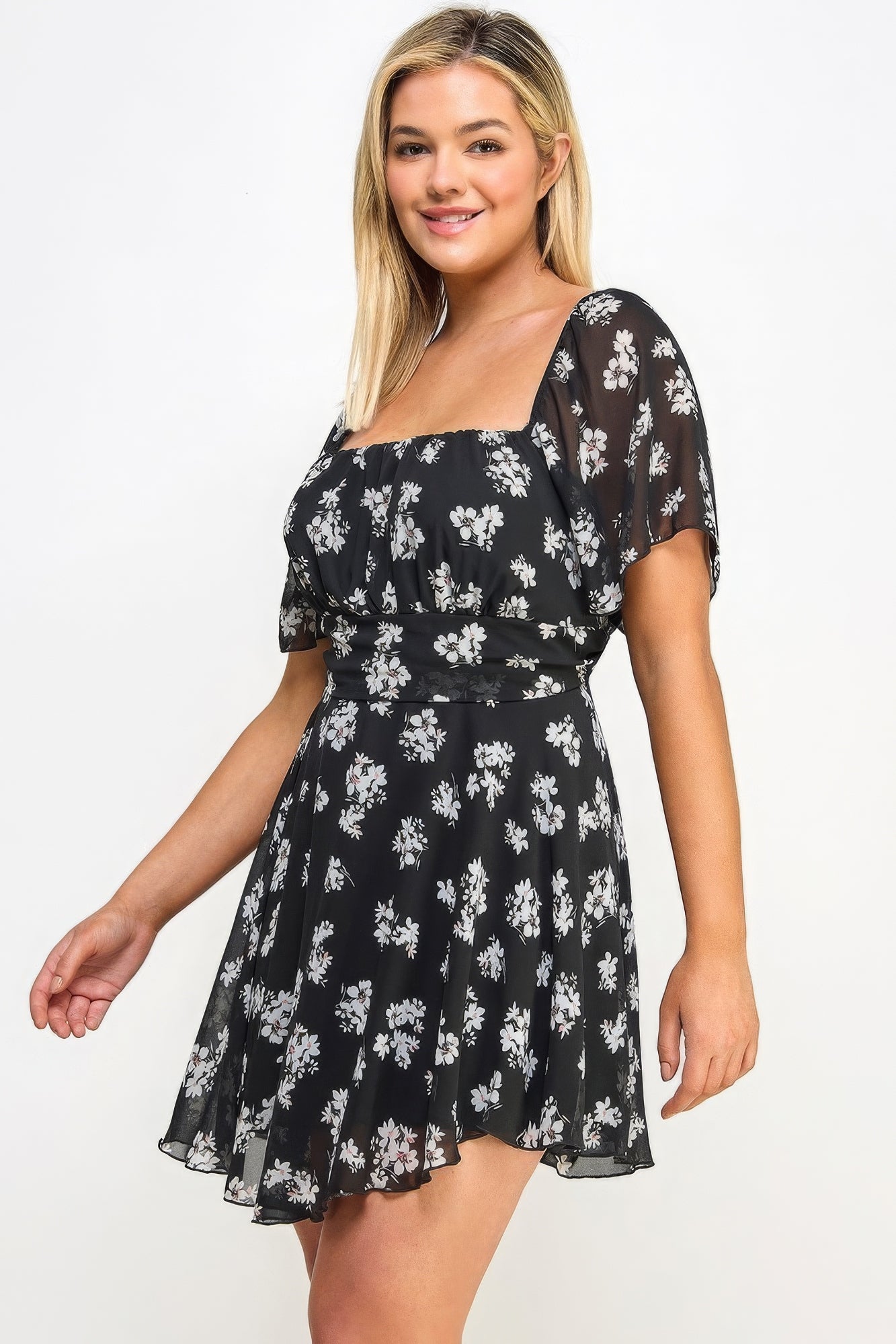 Blue Zone Planet | Plus Size Floral Chiffon Dress Blue Zone Planet