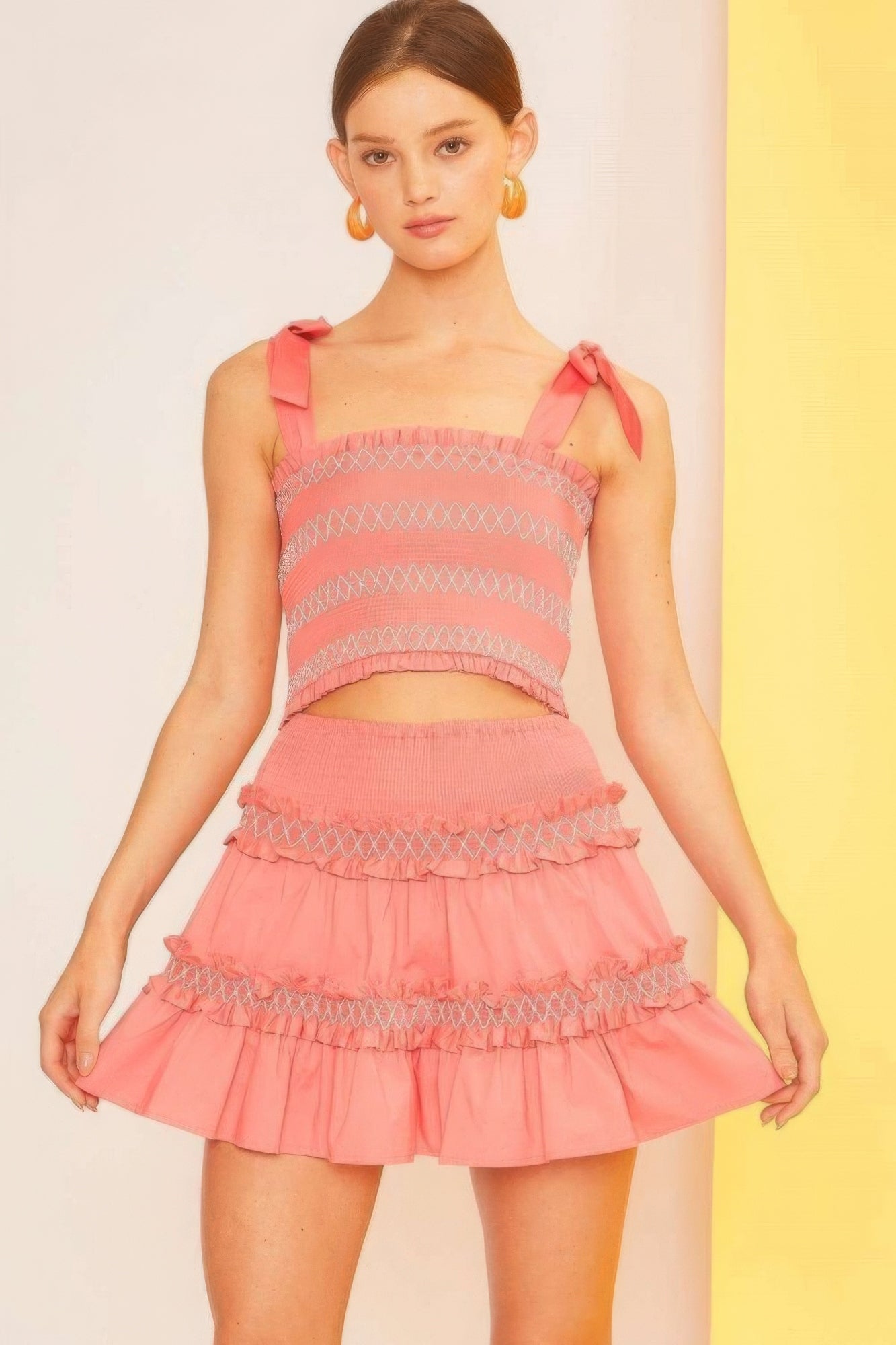 Blue Zone Planet | Linda's Waist Smocking Ruffle And Shirring Mini Skirt Blue Zone Planet