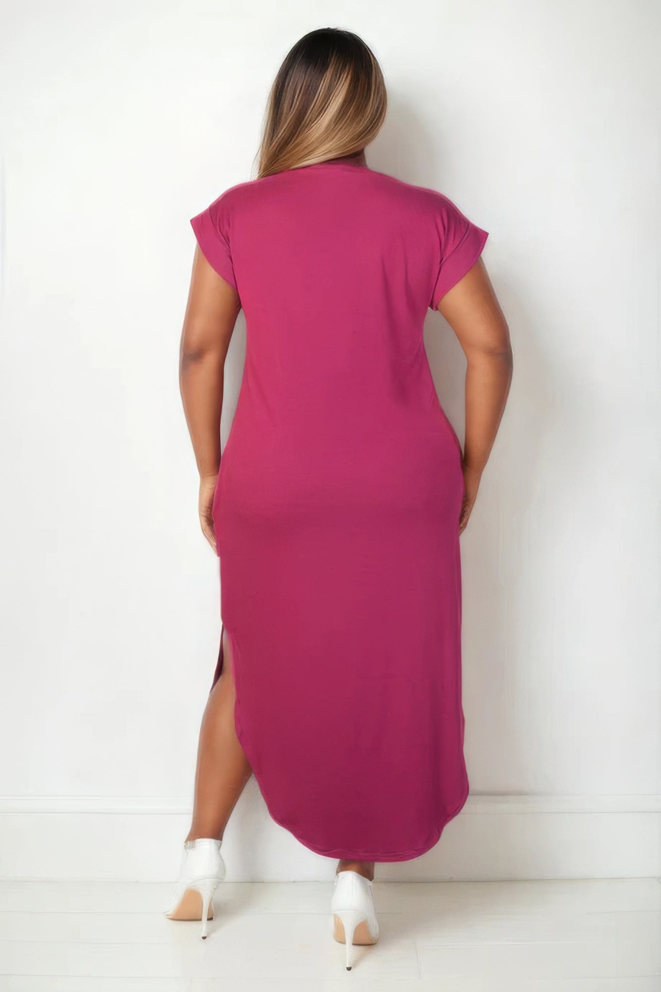 Blue Zone Planet | Plus Size Hidden Pocket Batwing Sleeve V Neck Long Dress Blue Zone Planet