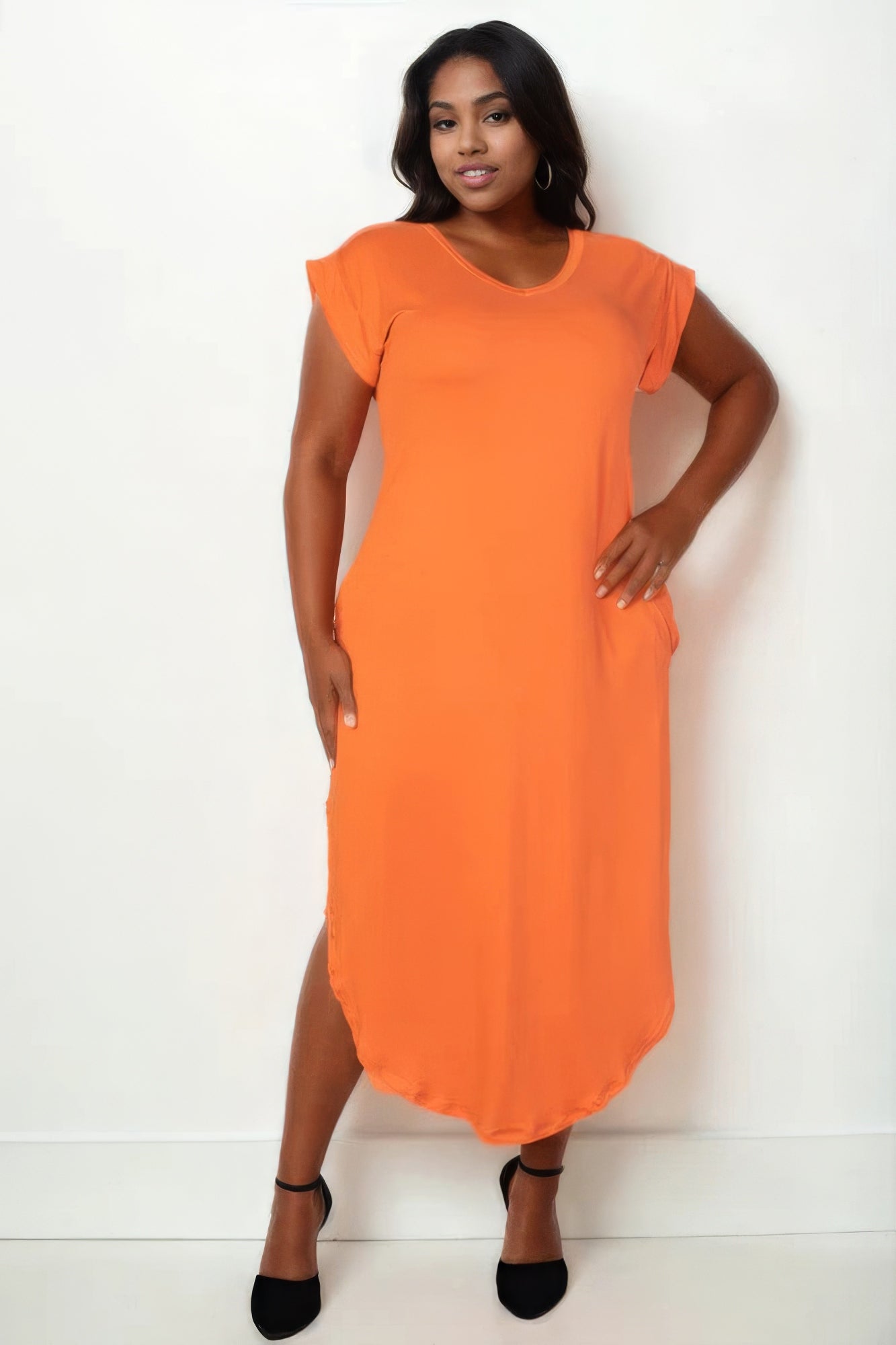 Blue Zone Planet | Plus Size Hidden Pocket Batwing Sleeve V Neck Long Dress Blue Zone Planet