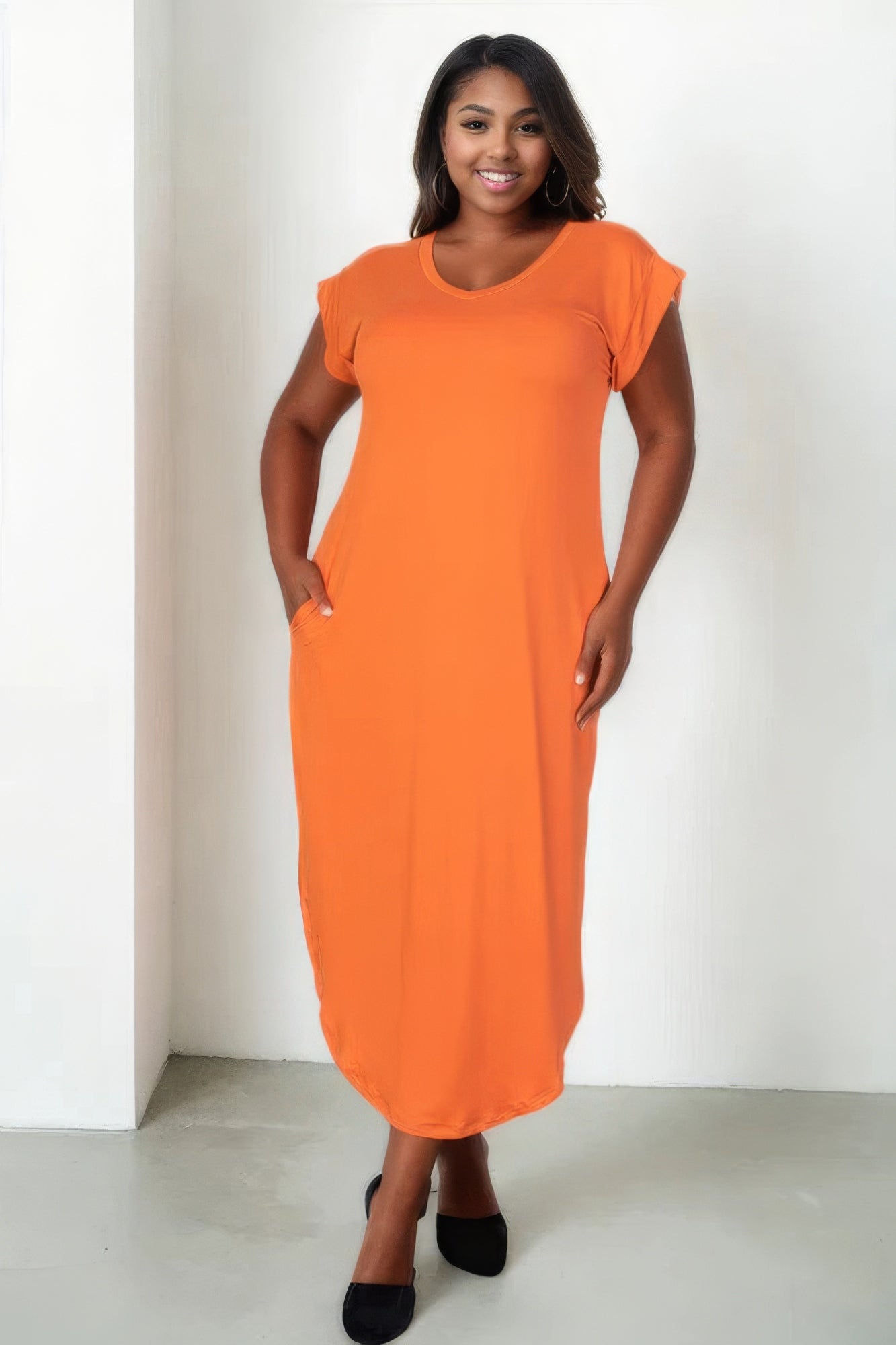 Blue Zone Planet | Plus Size Hidden Pocket Batwing Sleeve V Neck Long Dress Blue Zone Planet