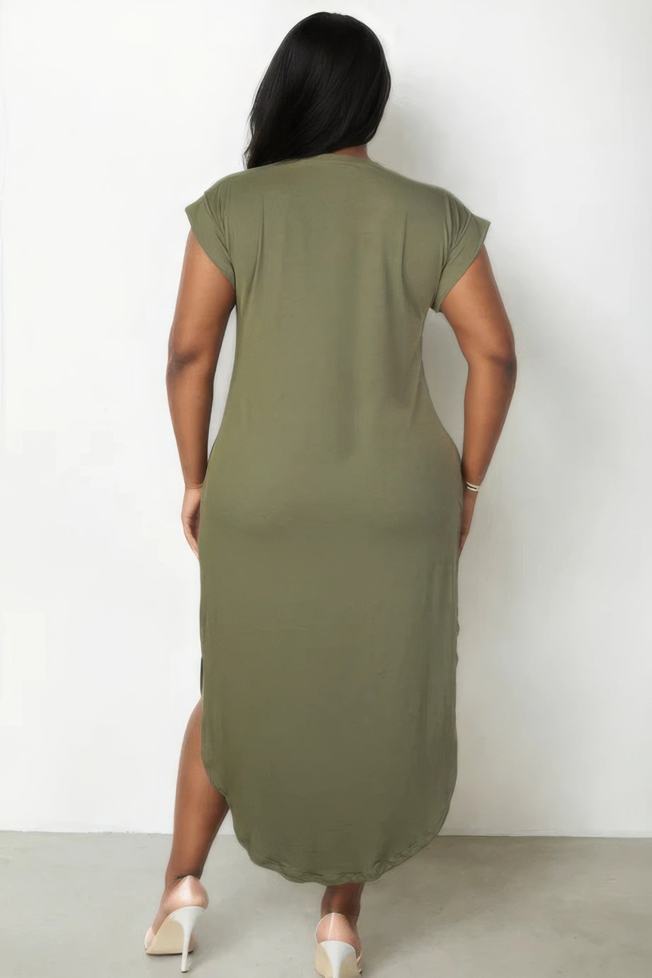 Blue Zone Planet | Plus Size Hidden Pocket Batwing Sleeve V Neck Long Dress Blue Zone Planet