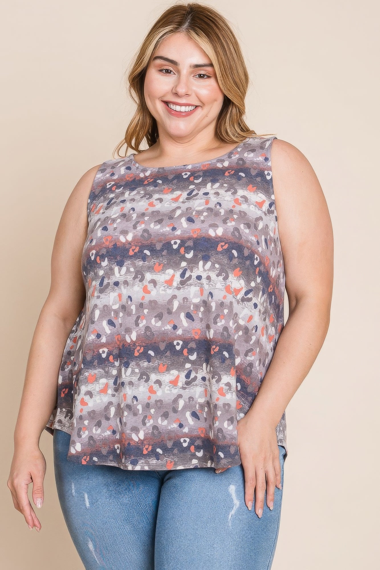 Blue Zone Planet | Plus Size Multi Tie Dye Animal Printed Tunic Tank Blue Zone Planet