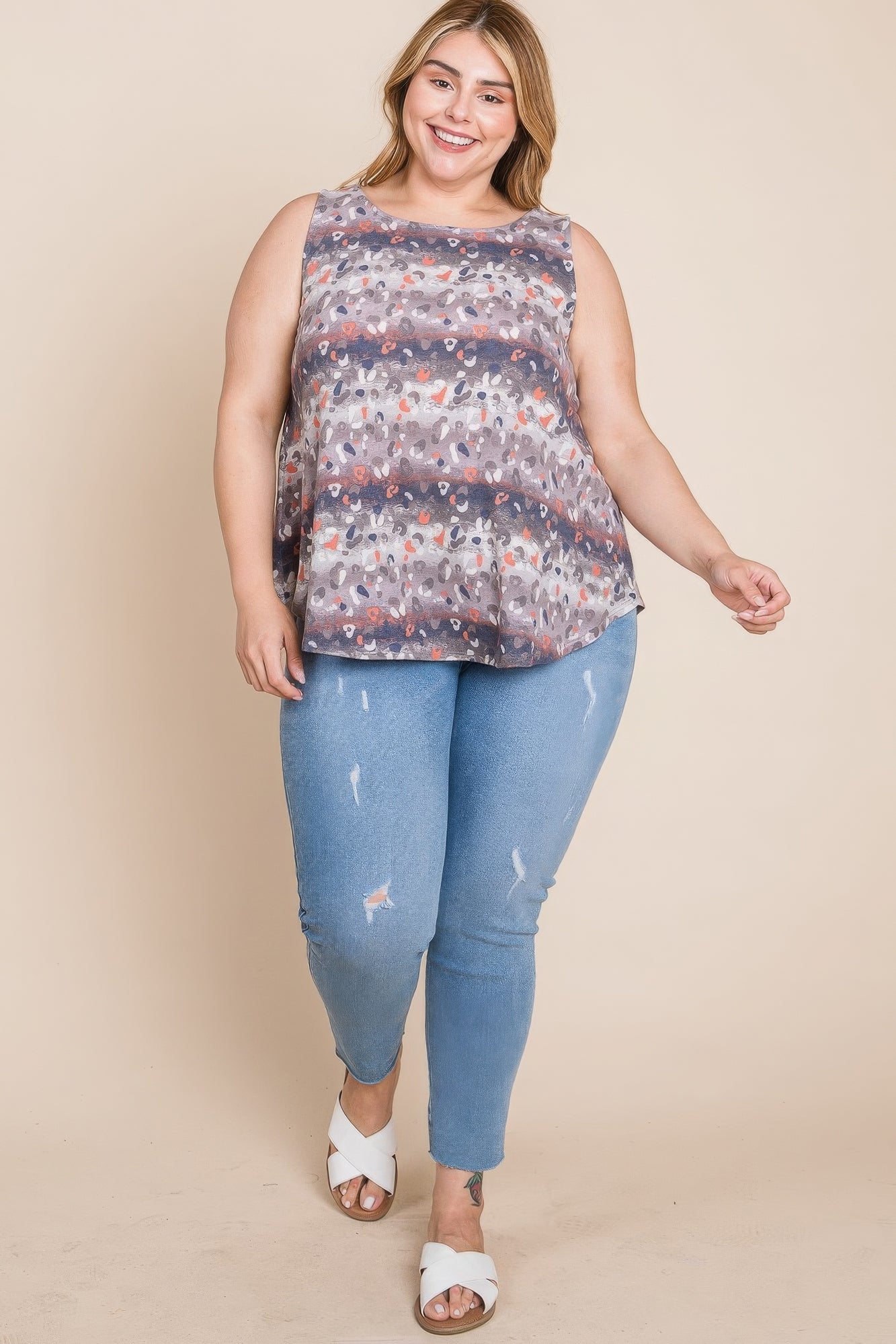 Blue Zone Planet | Plus Size Multi Tie Dye Animal Printed Tunic Tank Blue Zone Planet