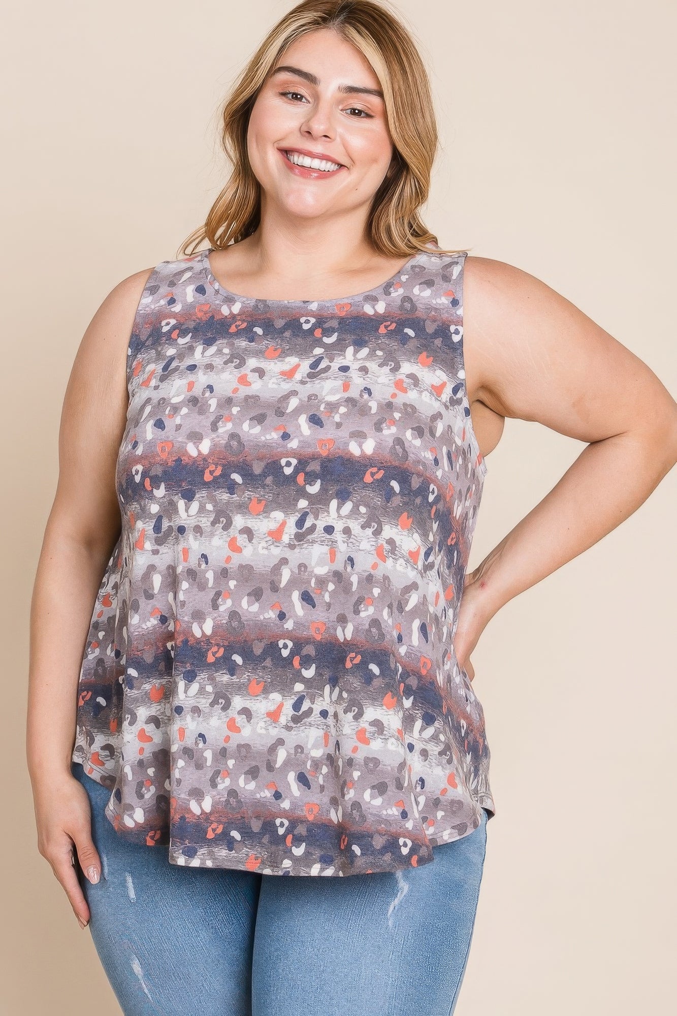 Blue Zone Planet | Plus Size Multi Tie Dye Animal Printed Tunic Tank Blue Zone Planet