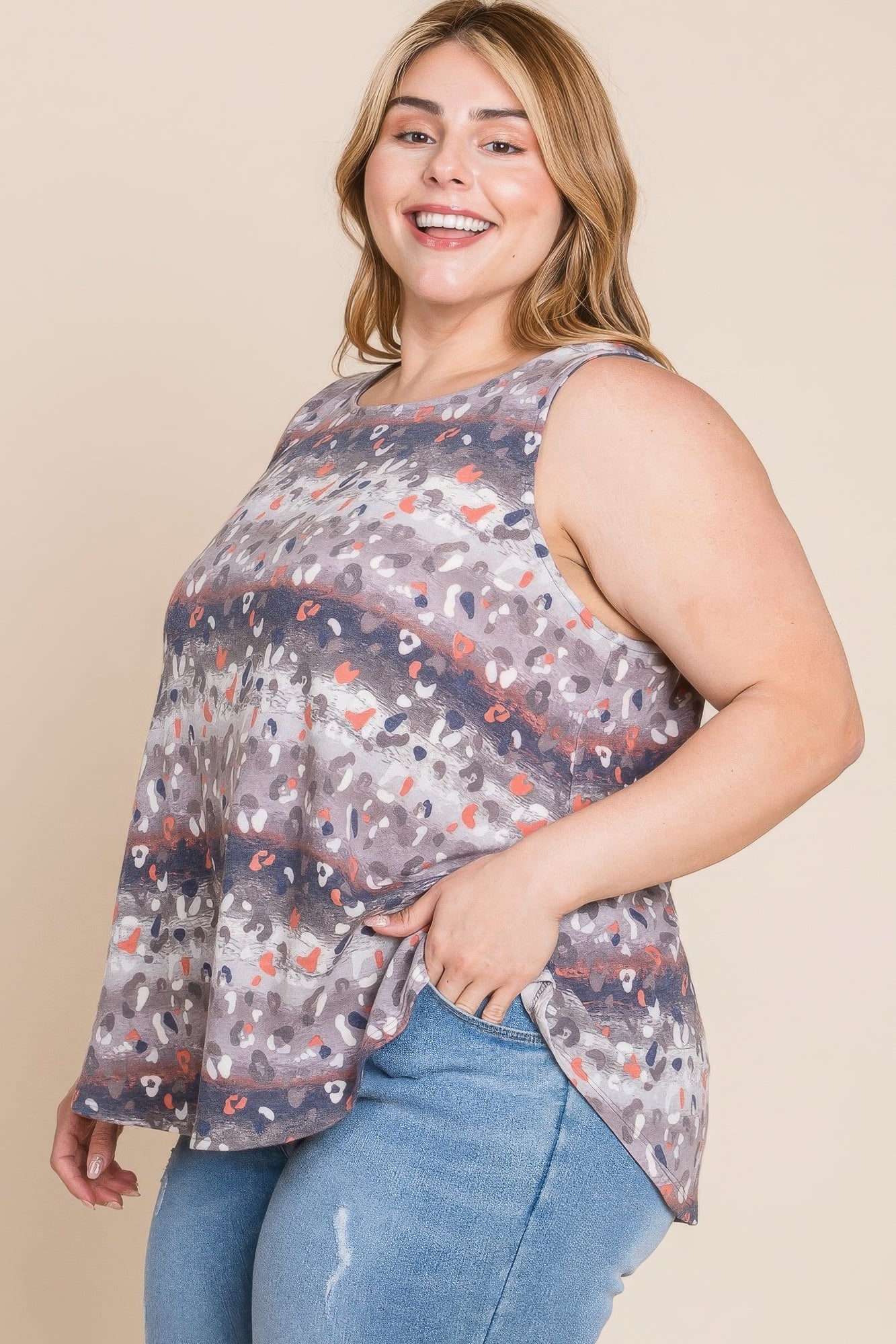 Blue Zone Planet | Plus Size Multi Tie Dye Animal Printed Tunic Tank Blue Zone Planet