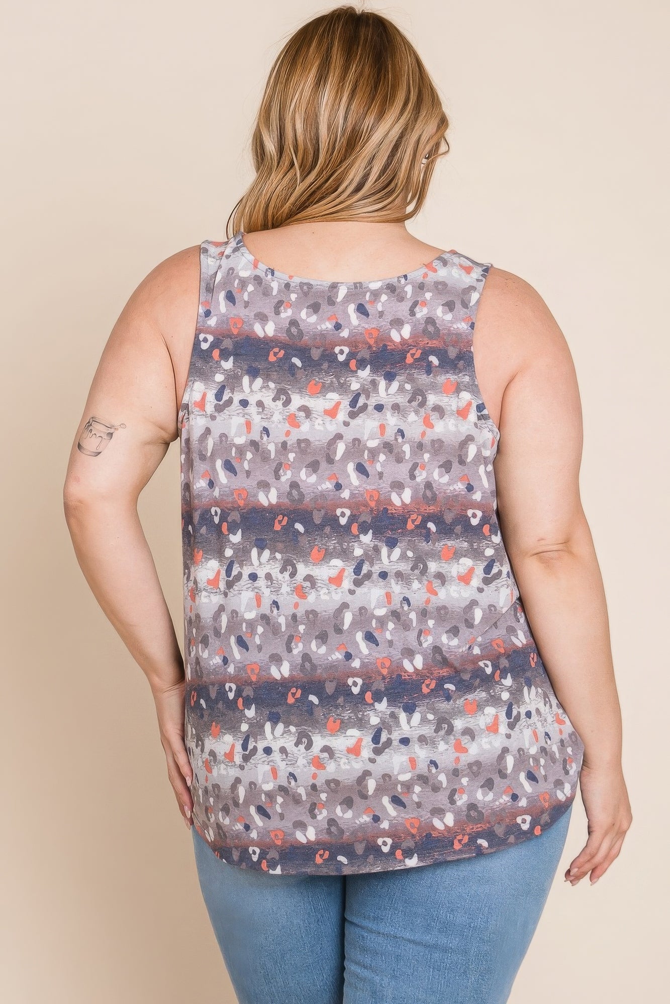 Blue Zone Planet | Plus Size Multi Tie Dye Animal Printed Tunic Tank Blue Zone Planet