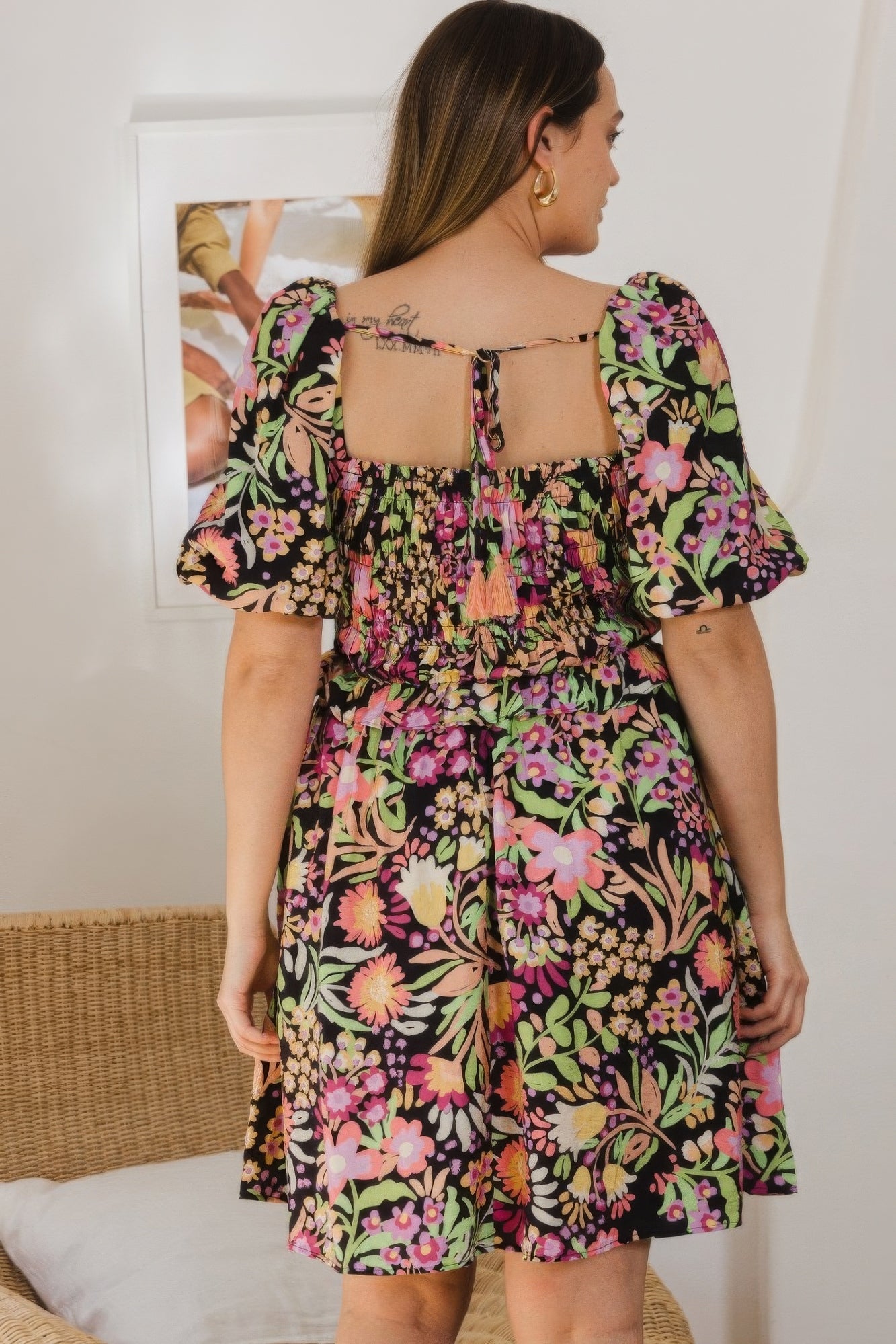 Blue Zone Planet | Plus Floral Printed Center Tie-back Mini Dress Blue Zone Planet