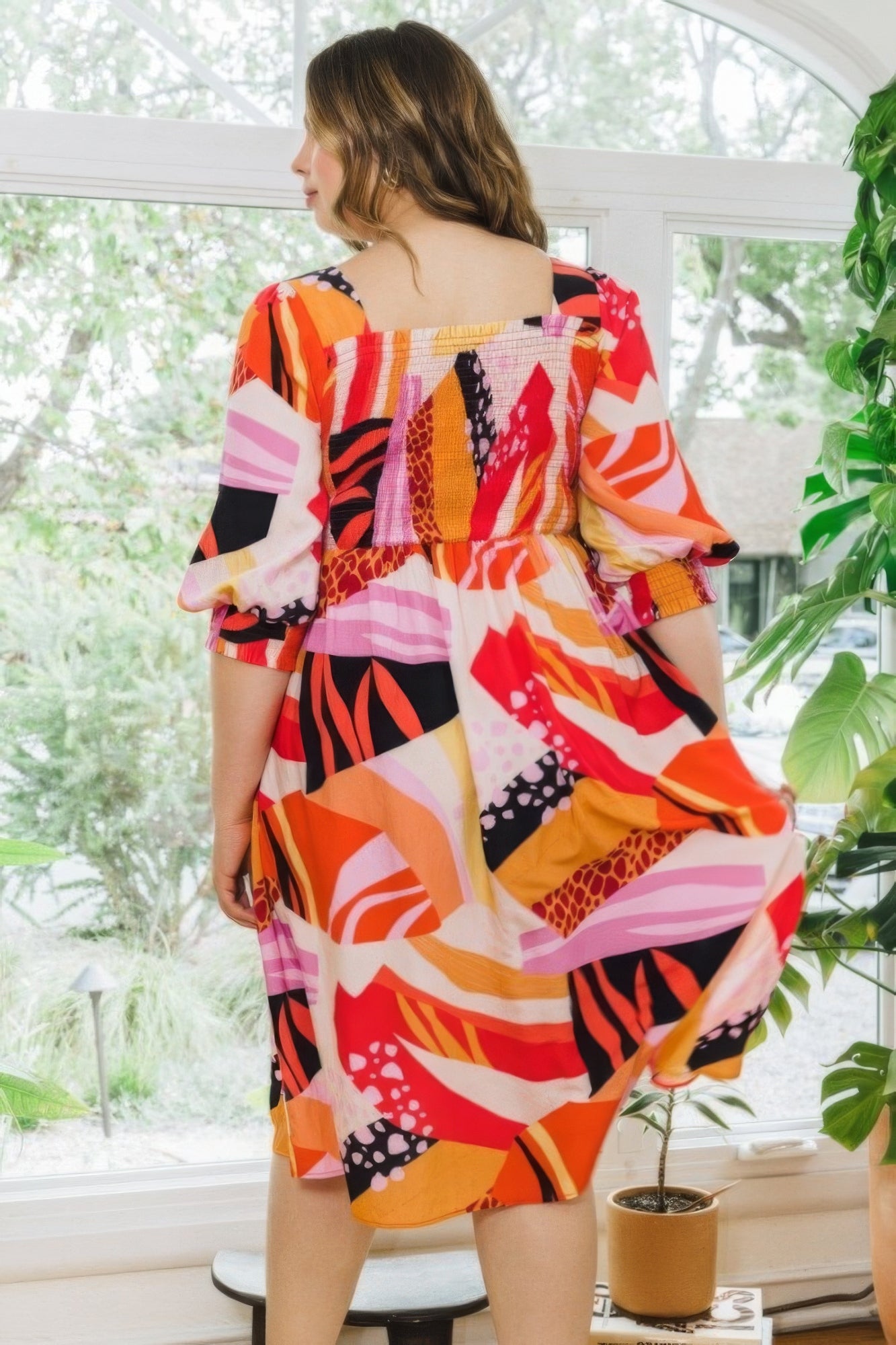 Blue Zone Planet | Plus Floral Print Square Neckline Midi Dress Blue Zone Planet