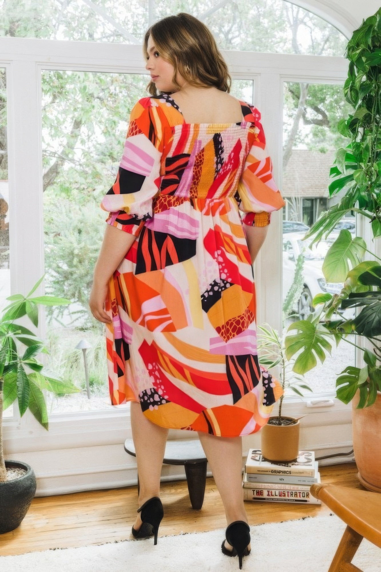 Blue Zone Planet | Plus Floral Print Square Neckline Midi Dress Blue Zone Planet