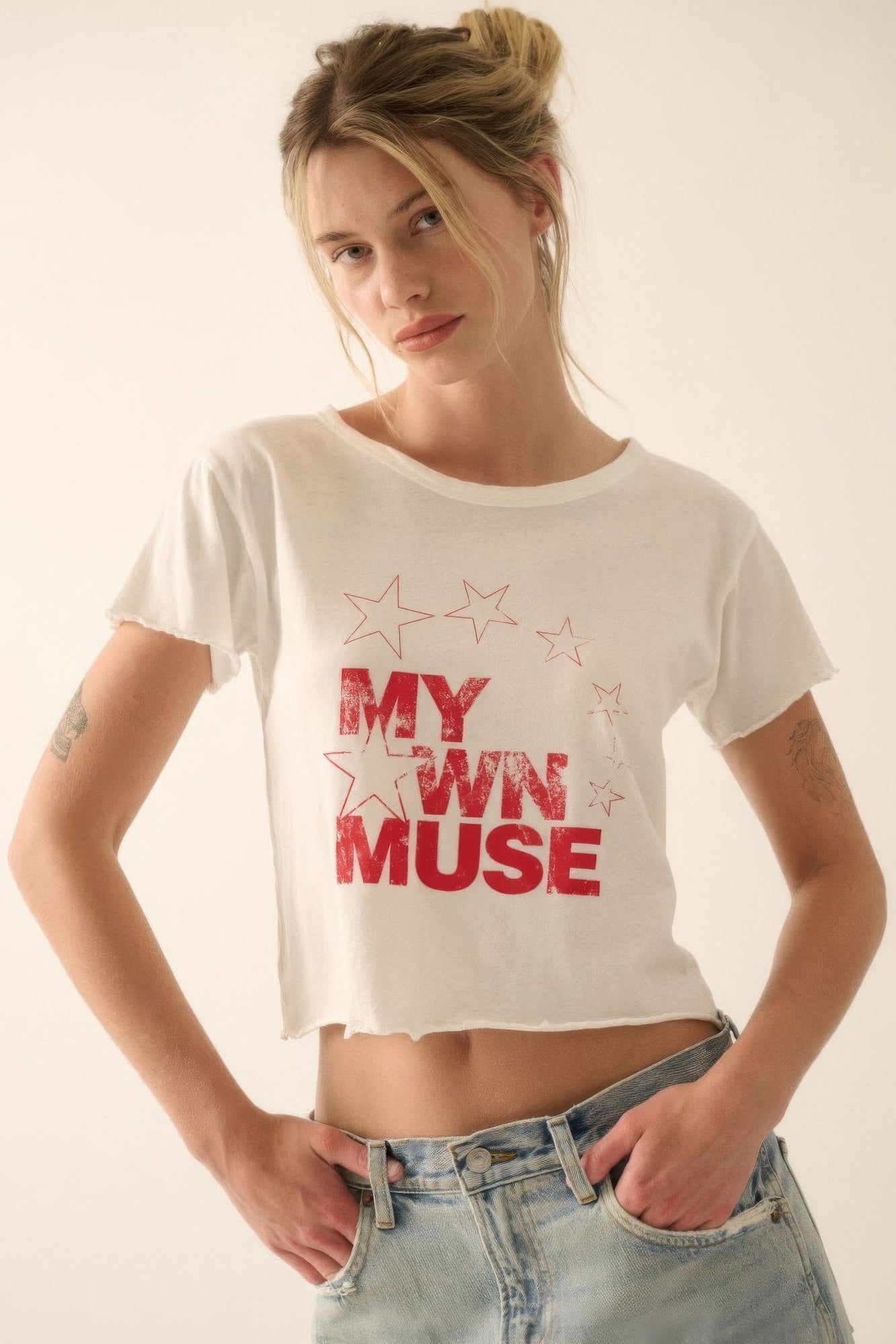 Blue Zone Planet | My Own Muse Vintage Wash Cropped Graphic Tee Blue Zone Planet