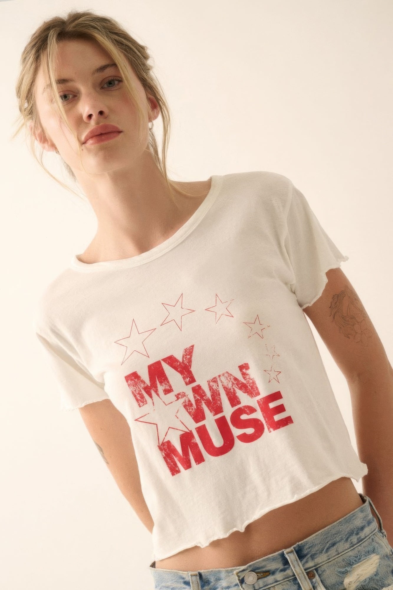 Blue Zone Planet | My Own Muse Vintage Wash Cropped Graphic Tee Blue Zone Planet