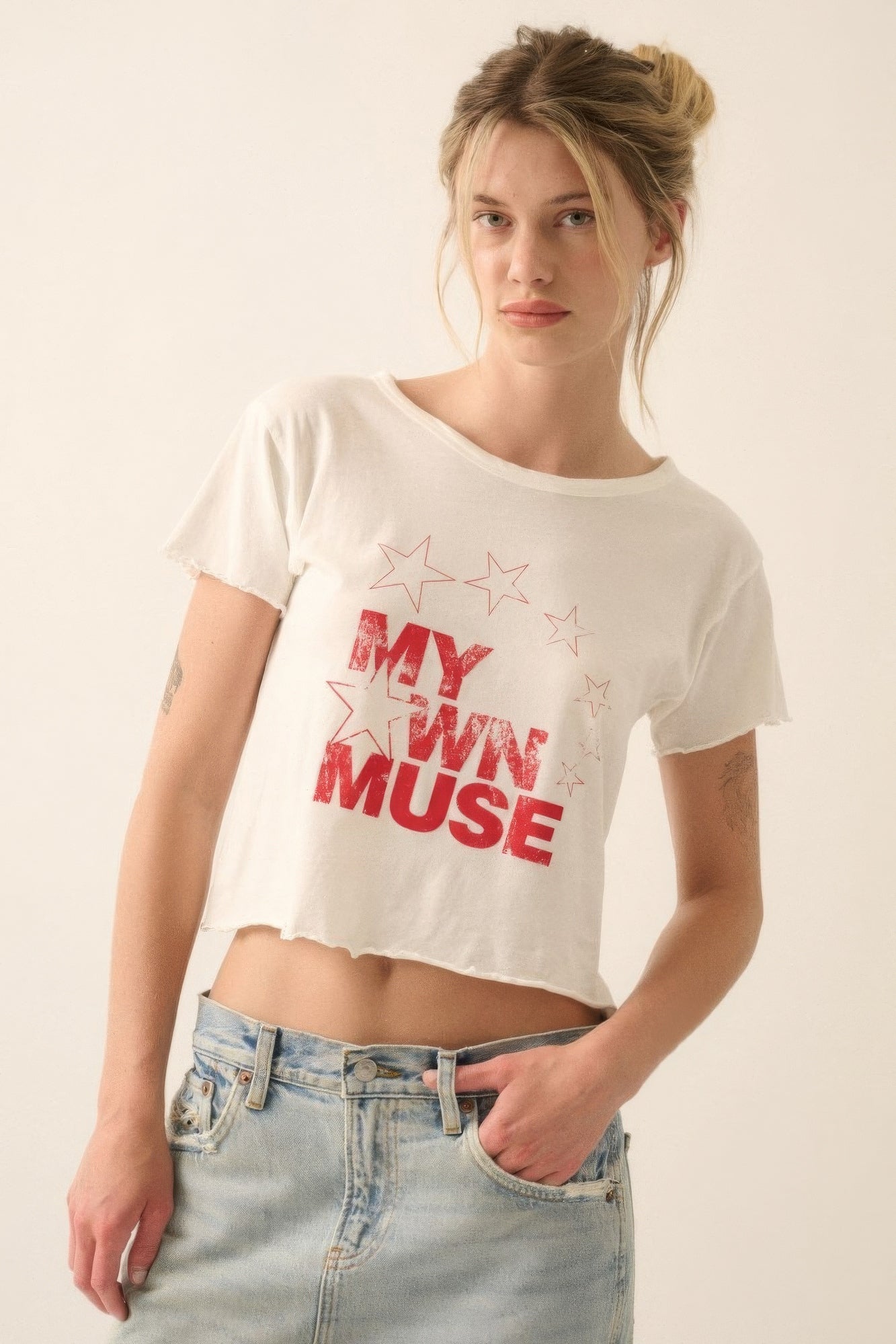Blue Zone Planet | My Own Muse Vintage Wash Cropped Graphic Tee Blue Zone Planet
