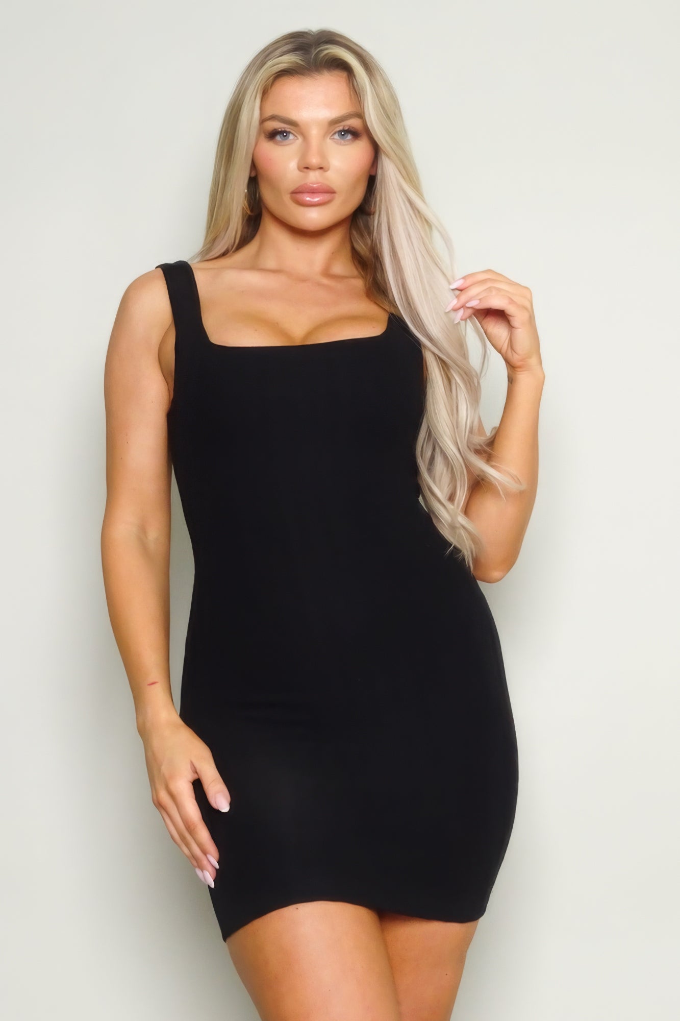 Blue Zone Planet | Sleeveless Square Neck Knit Mini Dress Blue Zone Planet