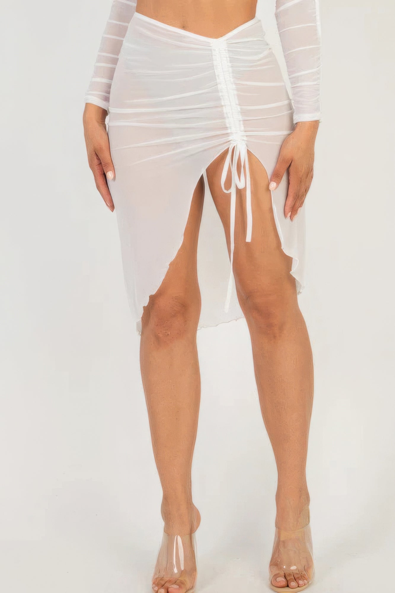 Blue Zone Planet | Sexy Sheer Mesh Drawstring Ruched Skirt Blue Zone Planet
