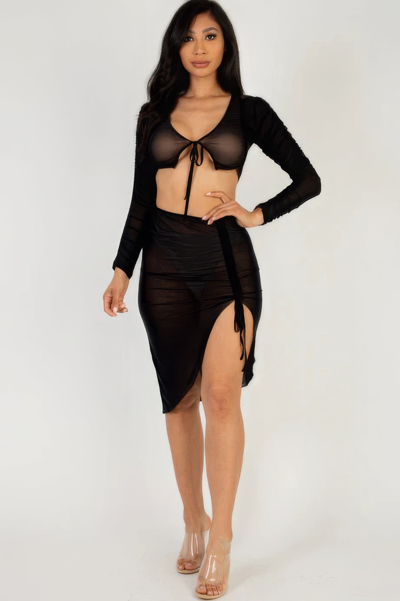Blue Zone Planet | Sexy Sheer Mesh Drawstring Ruched Skirt Blue Zone Planet