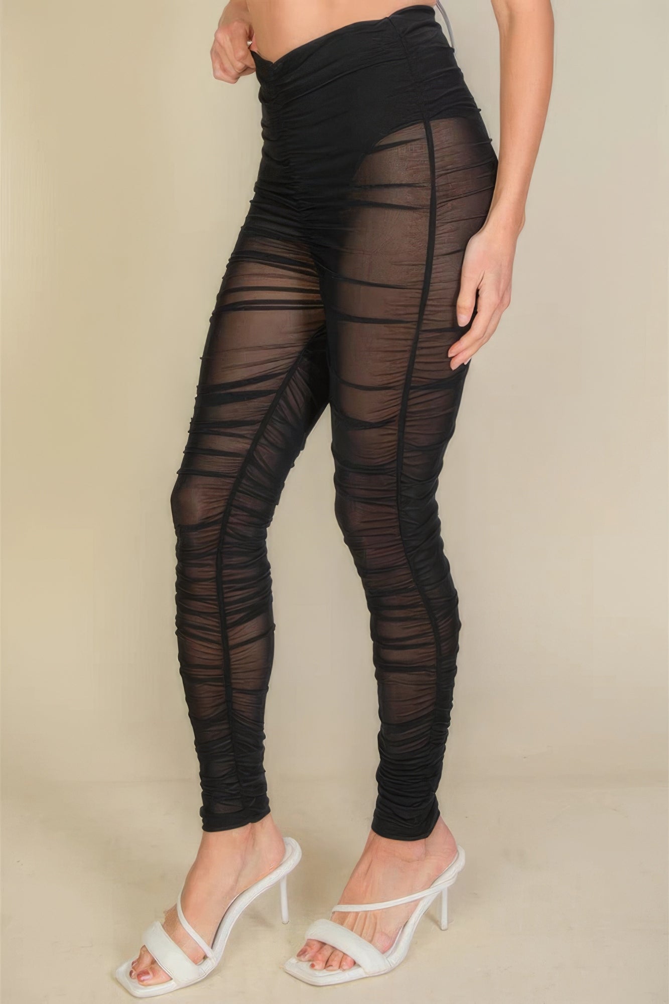 Blue Zone Planet | Ruched Poly Mesh Leggings Blue Zone Planet