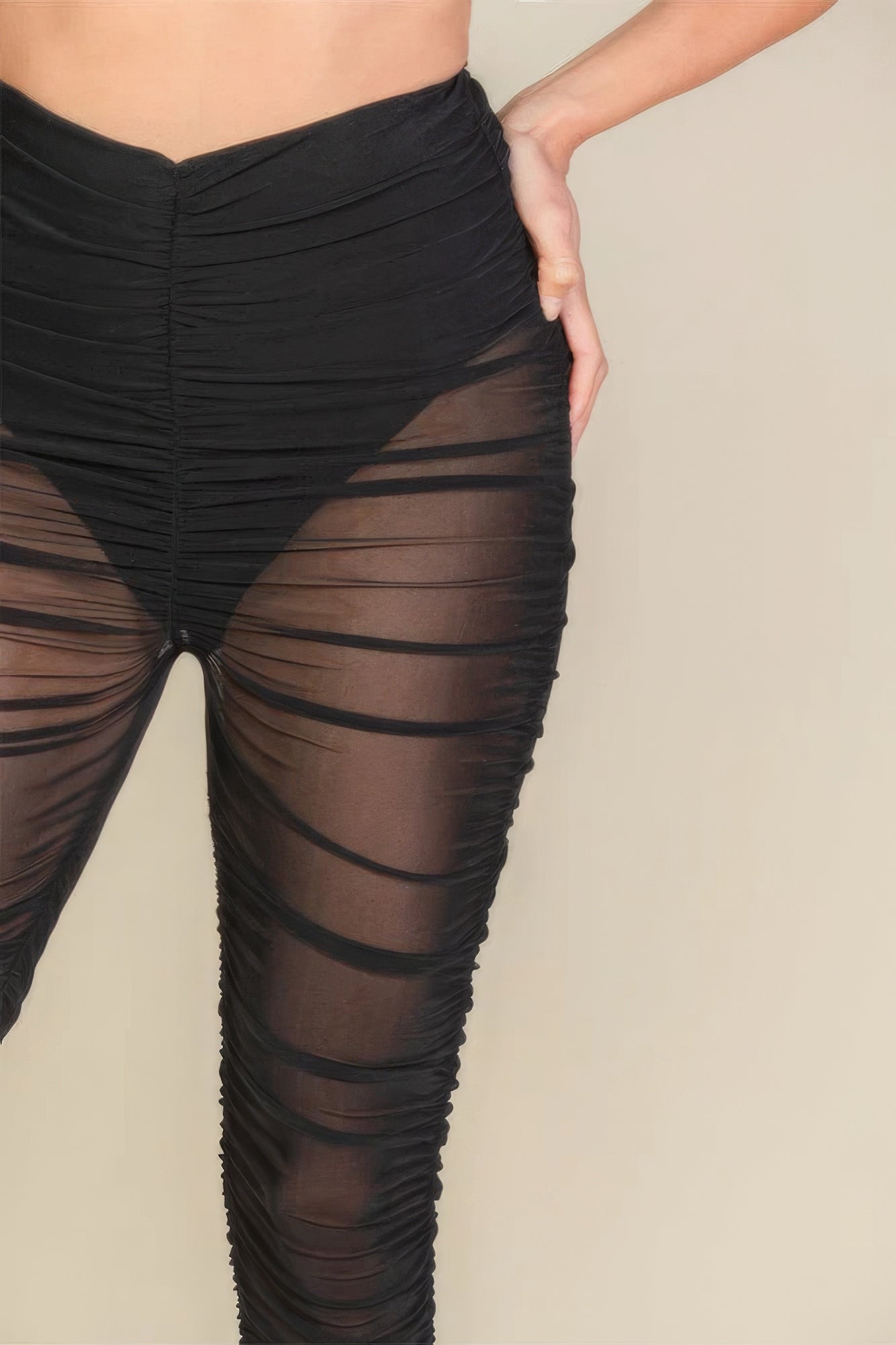 Blue Zone Planet | Ruched Poly Mesh Leggings Blue Zone Planet