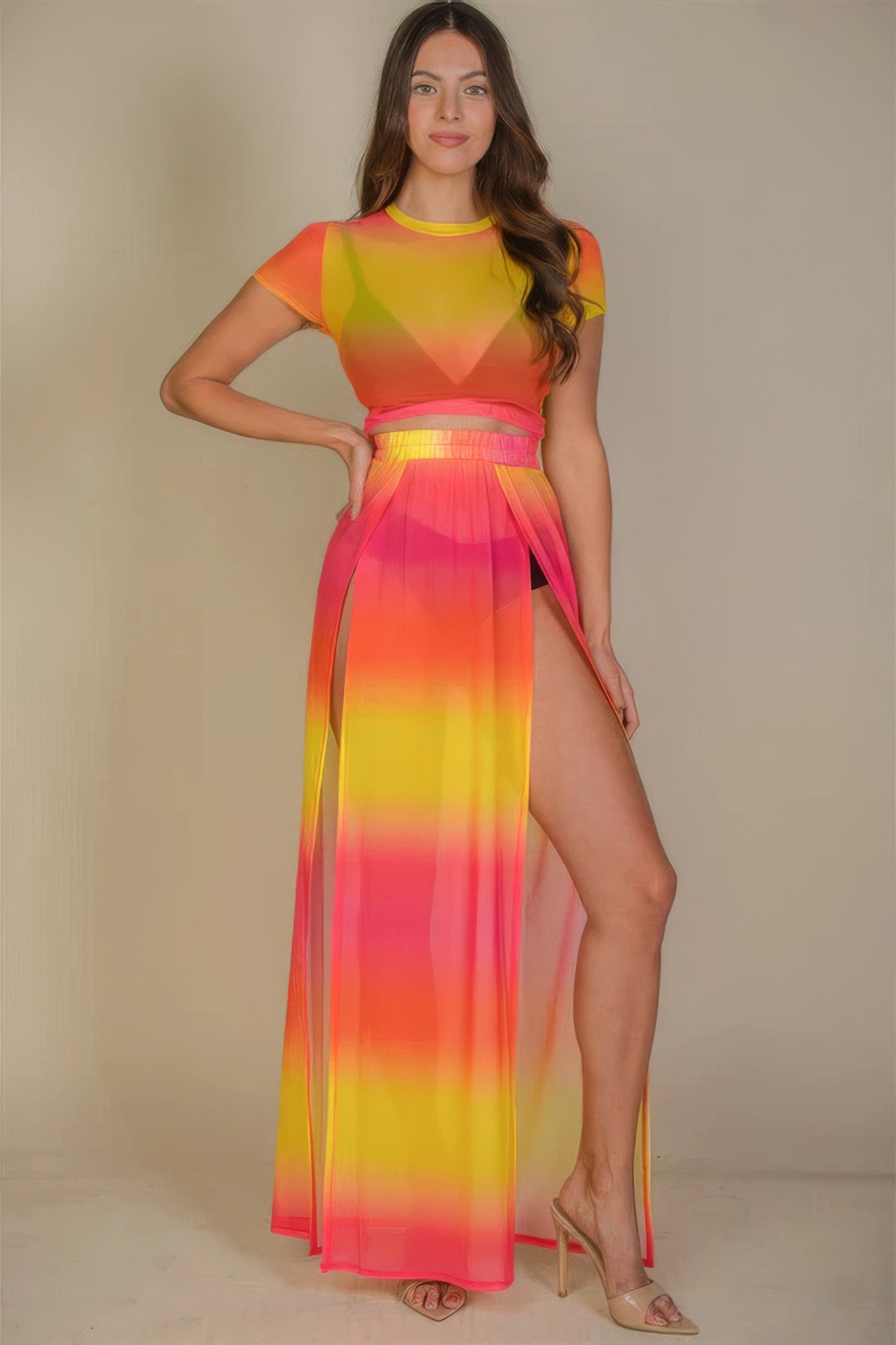 Blue Zone Planet | High Split Mesh Sheer Maxi Skirt Blue Zone Planet