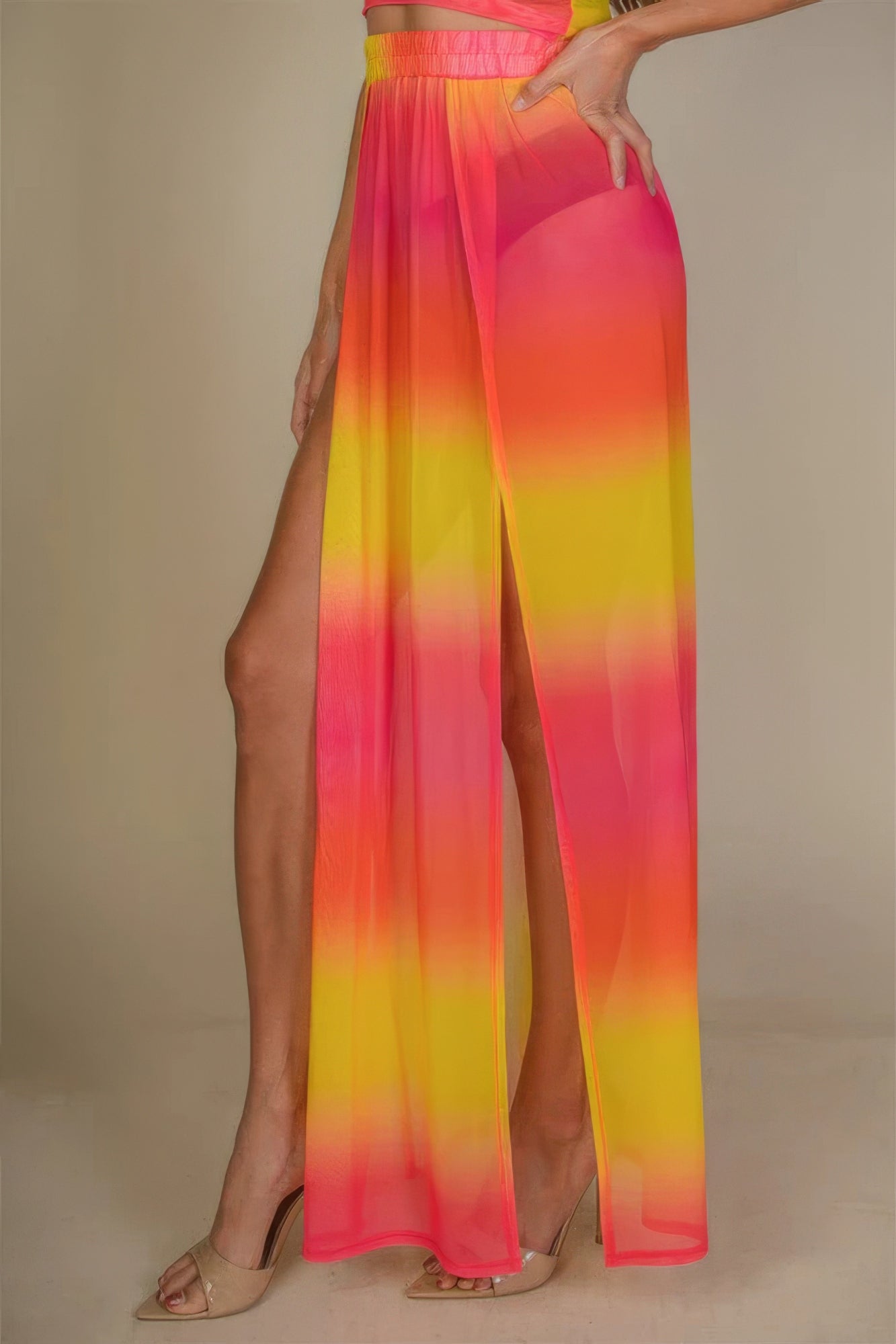 Blue Zone Planet | High Split Mesh Sheer Maxi Skirt Blue Zone Planet