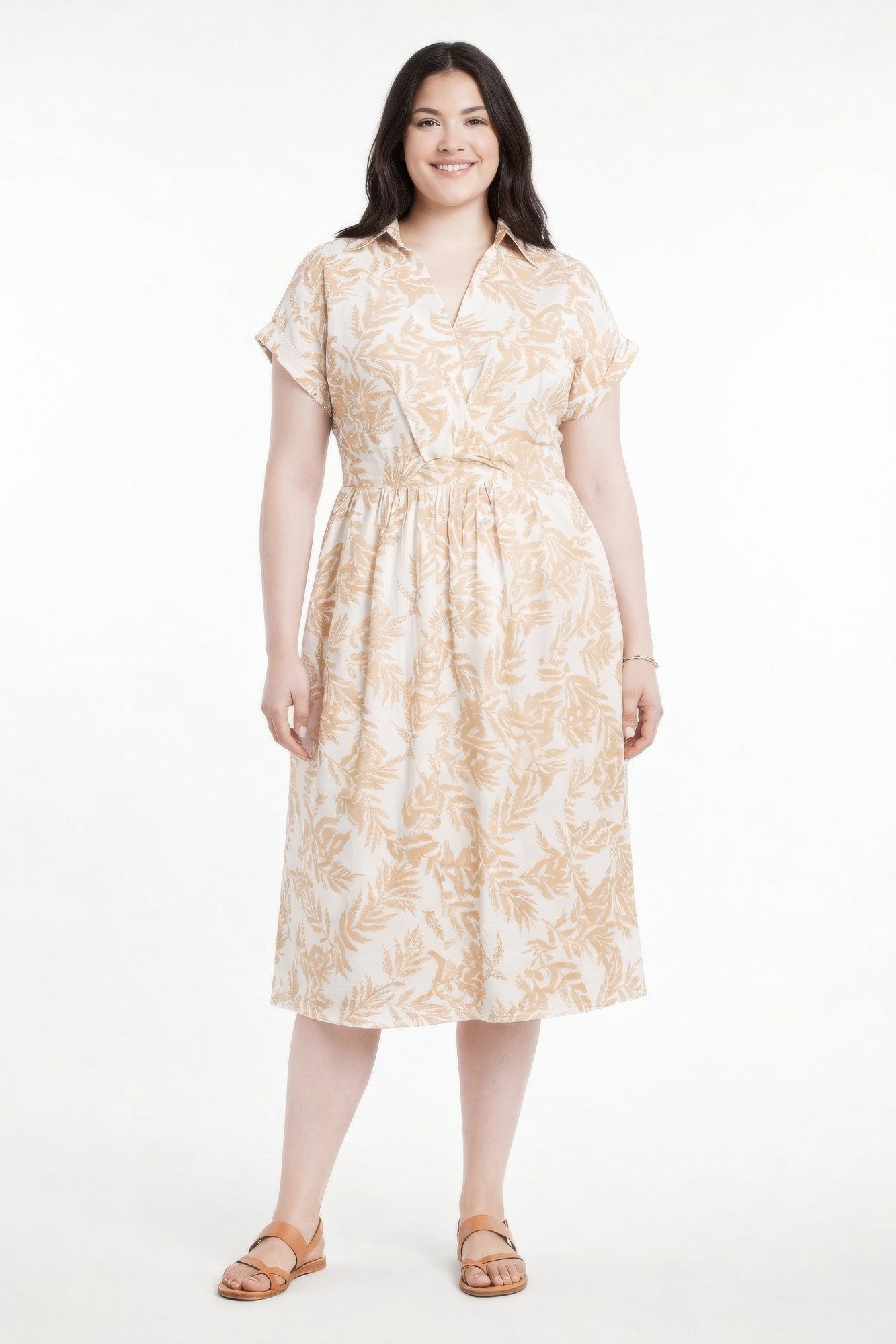collared wrap midi dress Botanical Print Collared Wrap Waist Midi Dress