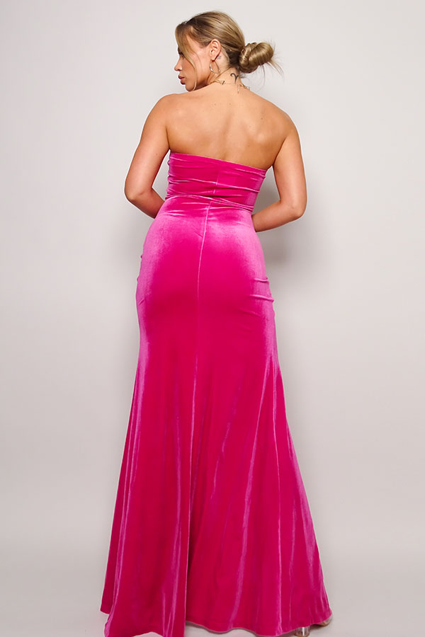 CEFIAN Strapless Sweetheart Maxi Velvet Dress Blue Zone Planet
