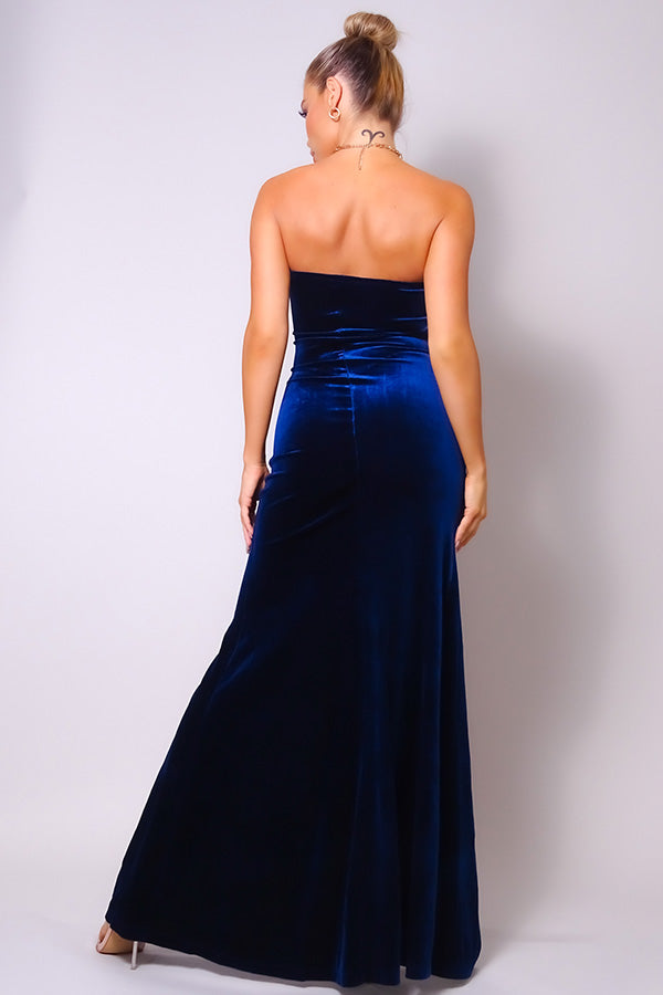 CEFIAN Strapless Sweetheart Maxi Velvet Dress Blue Zone Planet