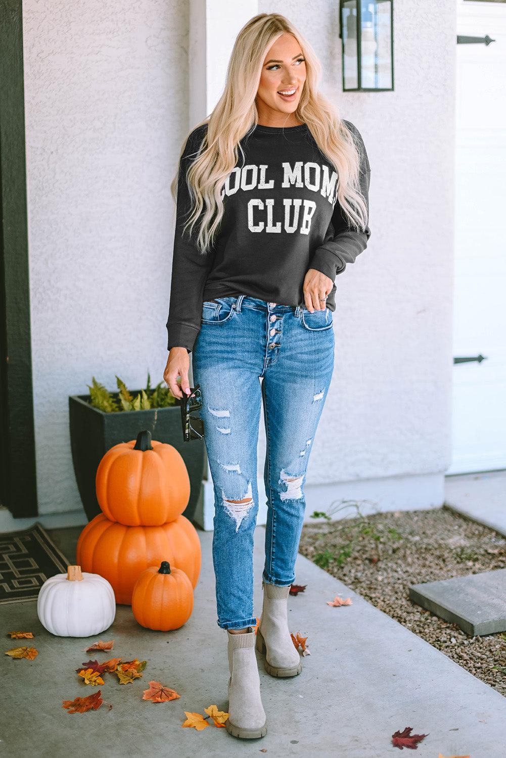 COOL MOM CLUB Round Neck Short Sleeve Sweatshirt BLUE ZONE PLANET