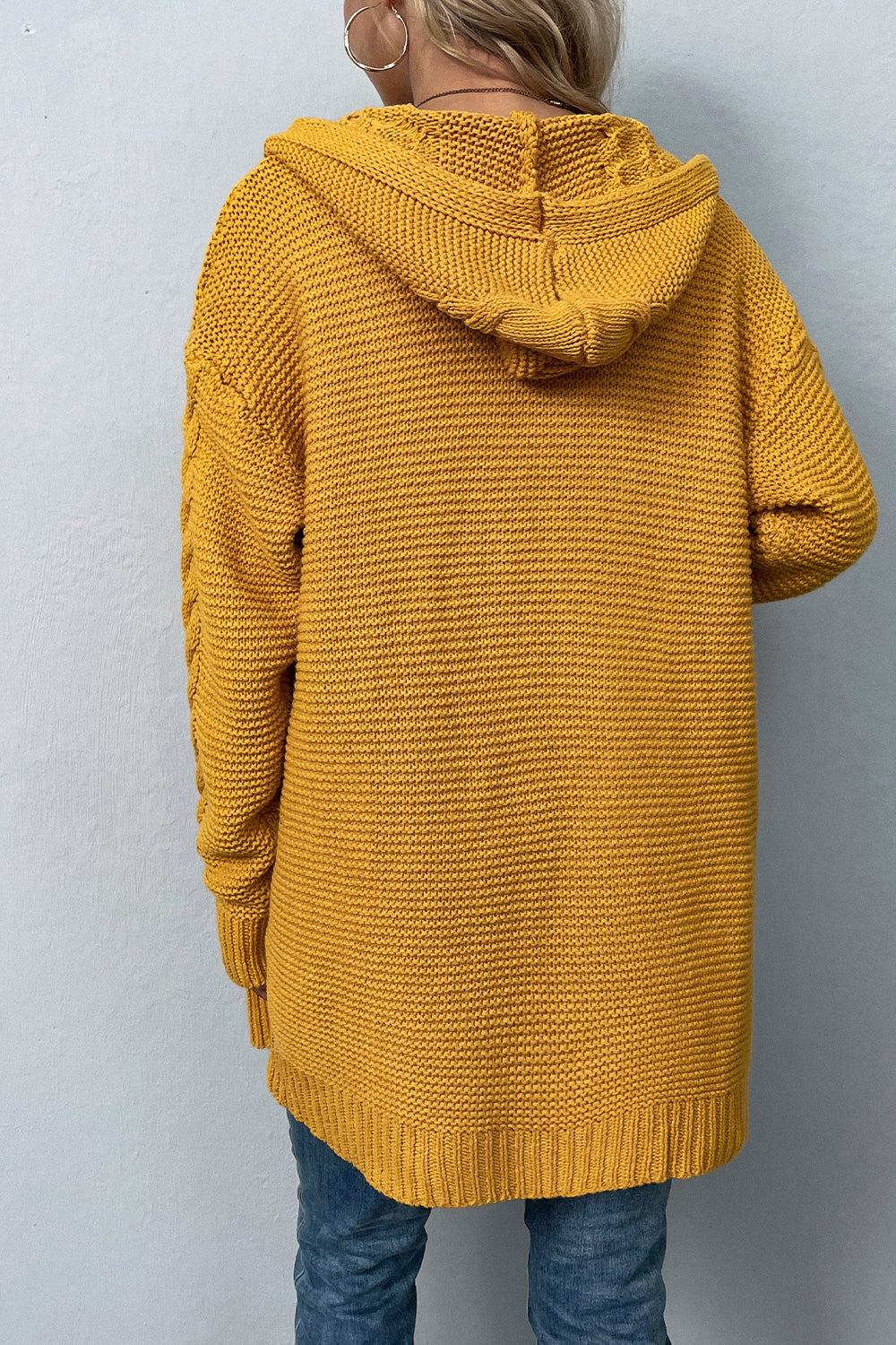 Cable-Knit Dropped Shoulder Hooded Cardigan BLUE ZONE PLANET
