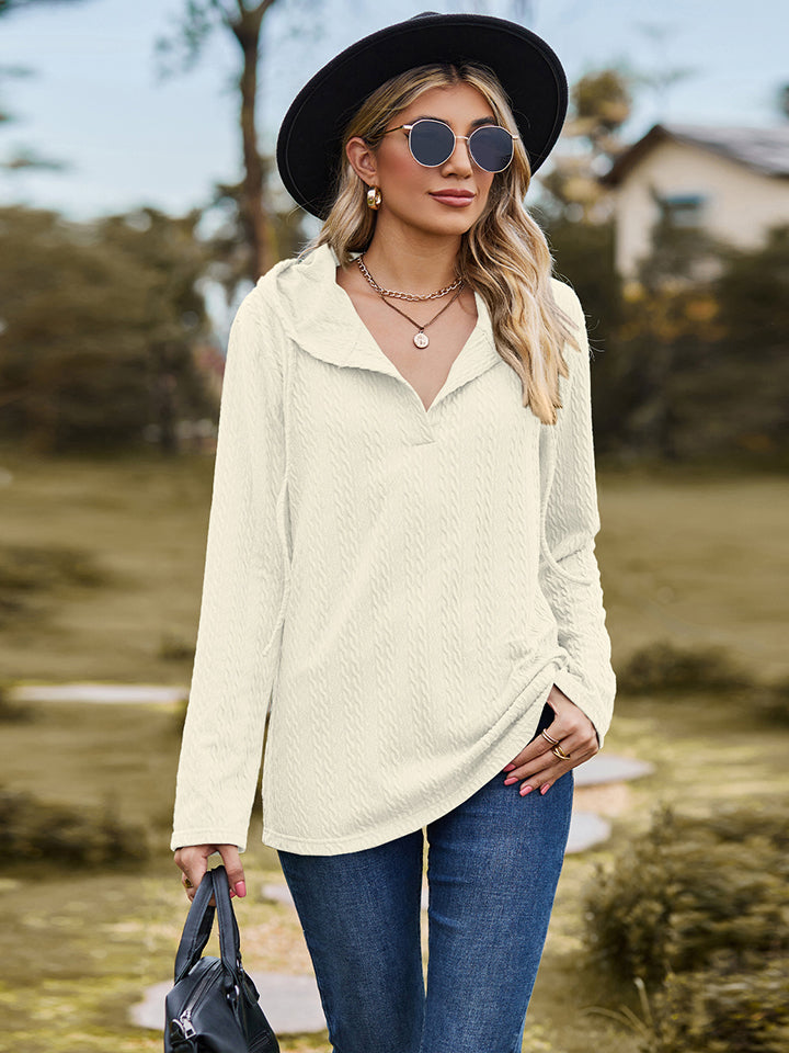 Cable-Knit Hooded Blouse BLUE ZONE PLANET