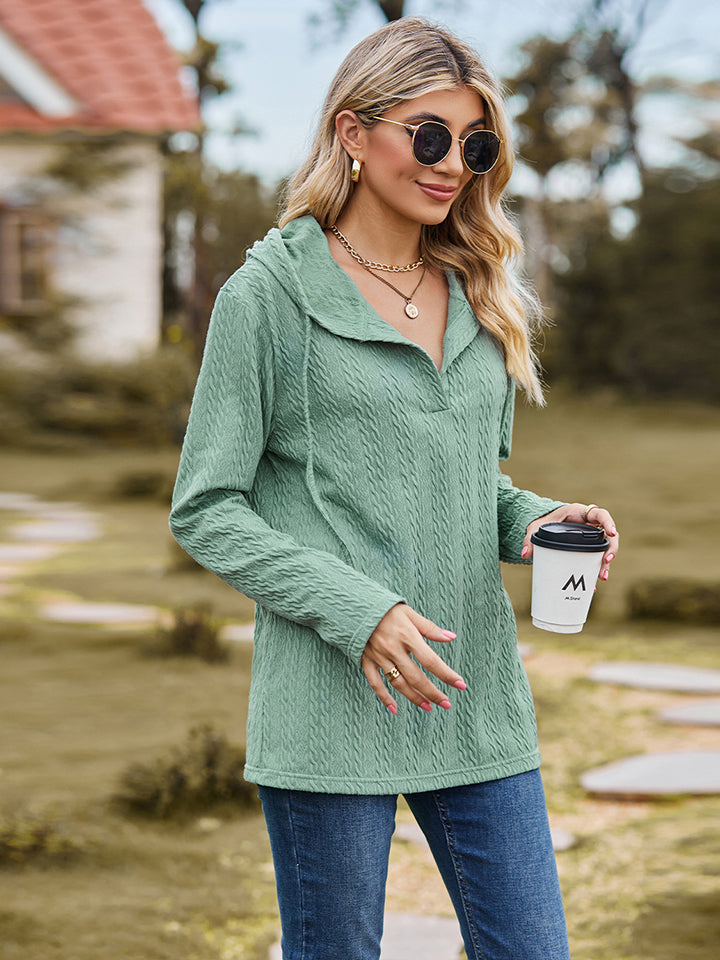 Cable-Knit Hooded Blouse BLUE ZONE PLANET